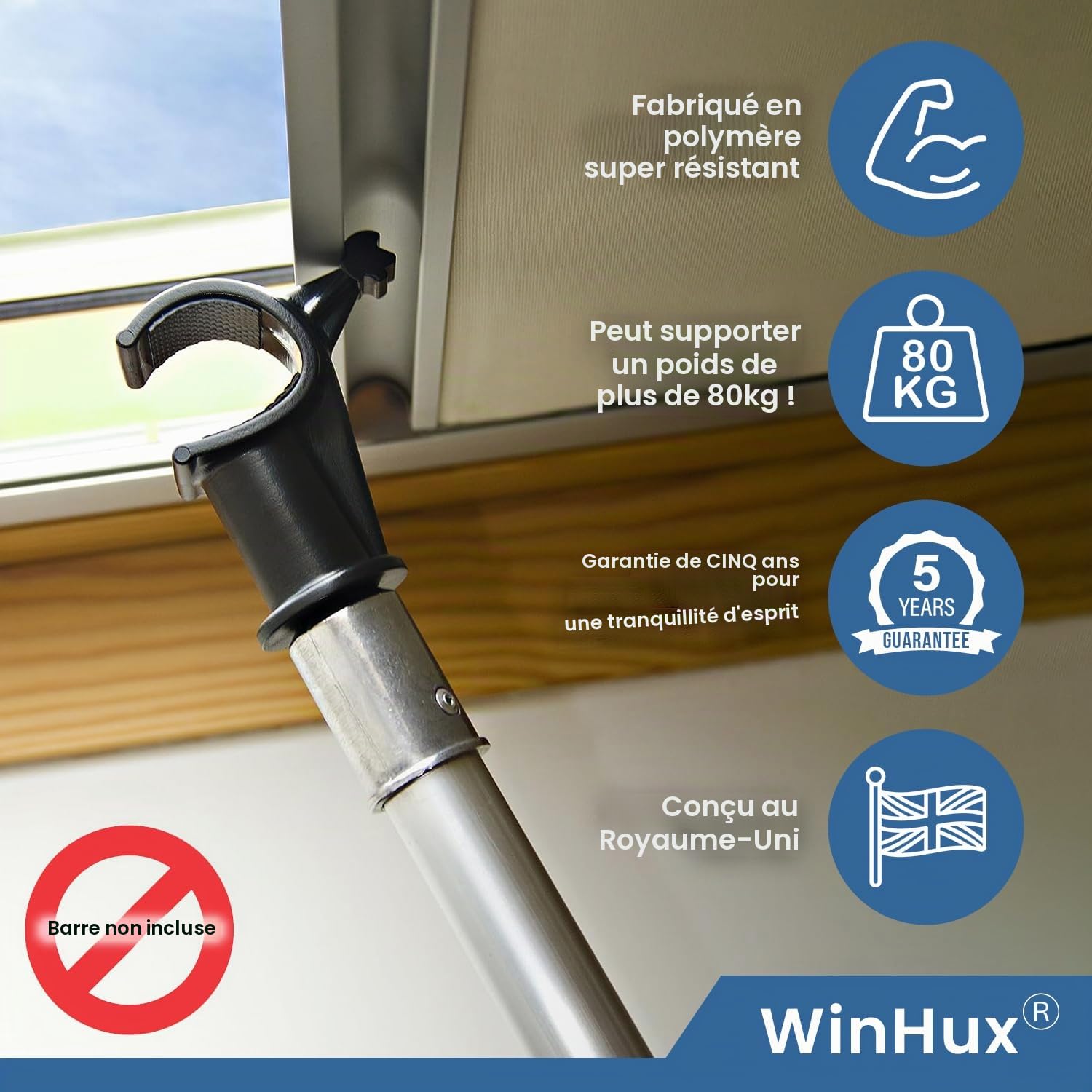 WinHux Crochet de Rechange pour Perche Télescopique — Filetage ACME, Commande de Store Intégrée, Compatible avec Velux Keylite Fakro Rooflite Dakstra