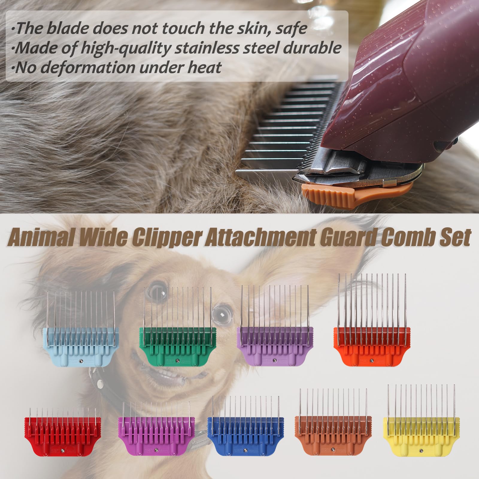 Hunde-/Tier-Edelstahl-Kamm-Set mit breitem Clipperaufsatz | Für A5-Serie, Snap-On/Off-Design, nur passend für 10 W/15 W/30 W breite Klinge, 9-teilig