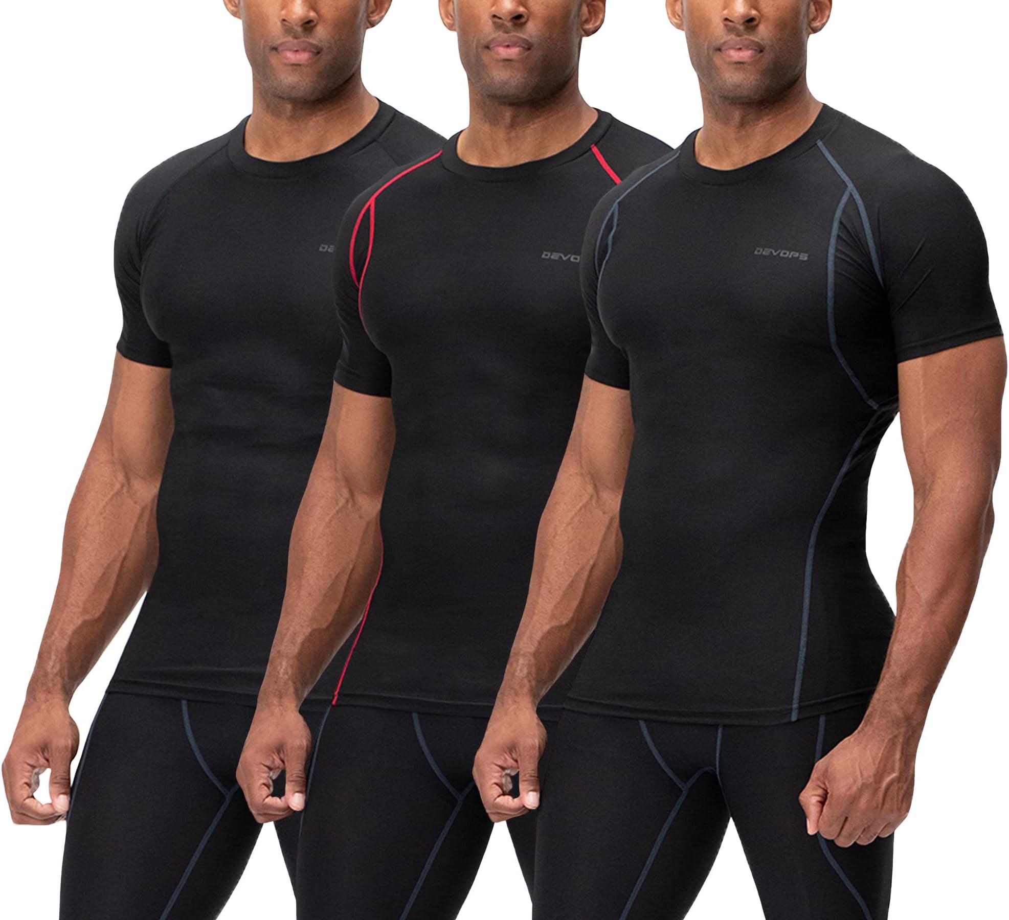 3 Pack Men's Cool Dry Short Sleeve Compression Shirts, Sports Baselayer T-Shirts Tops, Athletic Workout Shirt