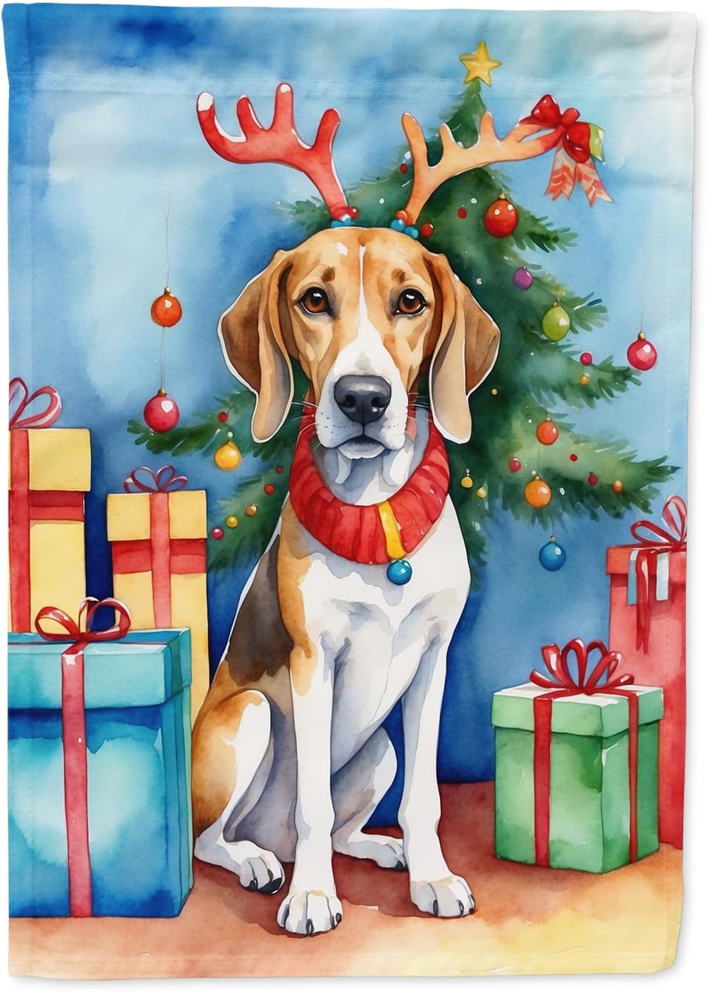 Caroline's Treasures American Foxhound Christmas Reindeer House Flag Large Porch Sleeve Pole Decorative Outside Yard Banner Artwork Wall Hanging, Polyester, House Size, Multicolor