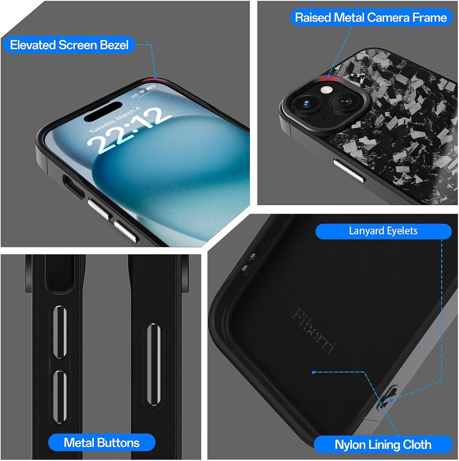 Genuine Forged Carbon Fiber Case for iPhone 15 Plus, Built-in Magnets, Compatible with MagSafe, Military Grade Drop Protection, Shockproof Phone Cover - Glossy Black