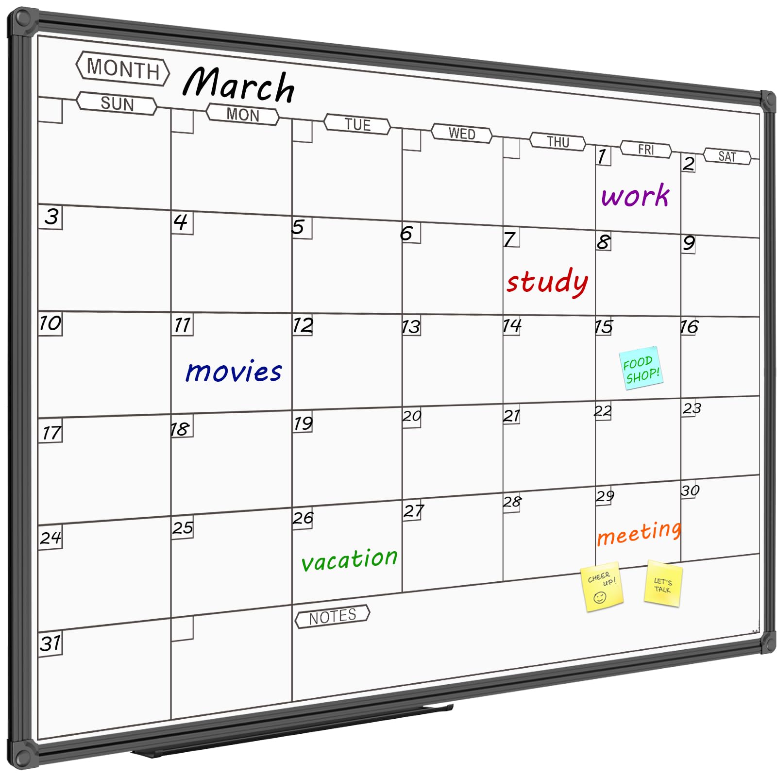 JILoffice Dry Erase Calendar Whiteboard - Magnetic White Board Calendar Monthly 36 X 24 Inch, Black Aluminum Frame Wall Mounted Board for Office Home and School