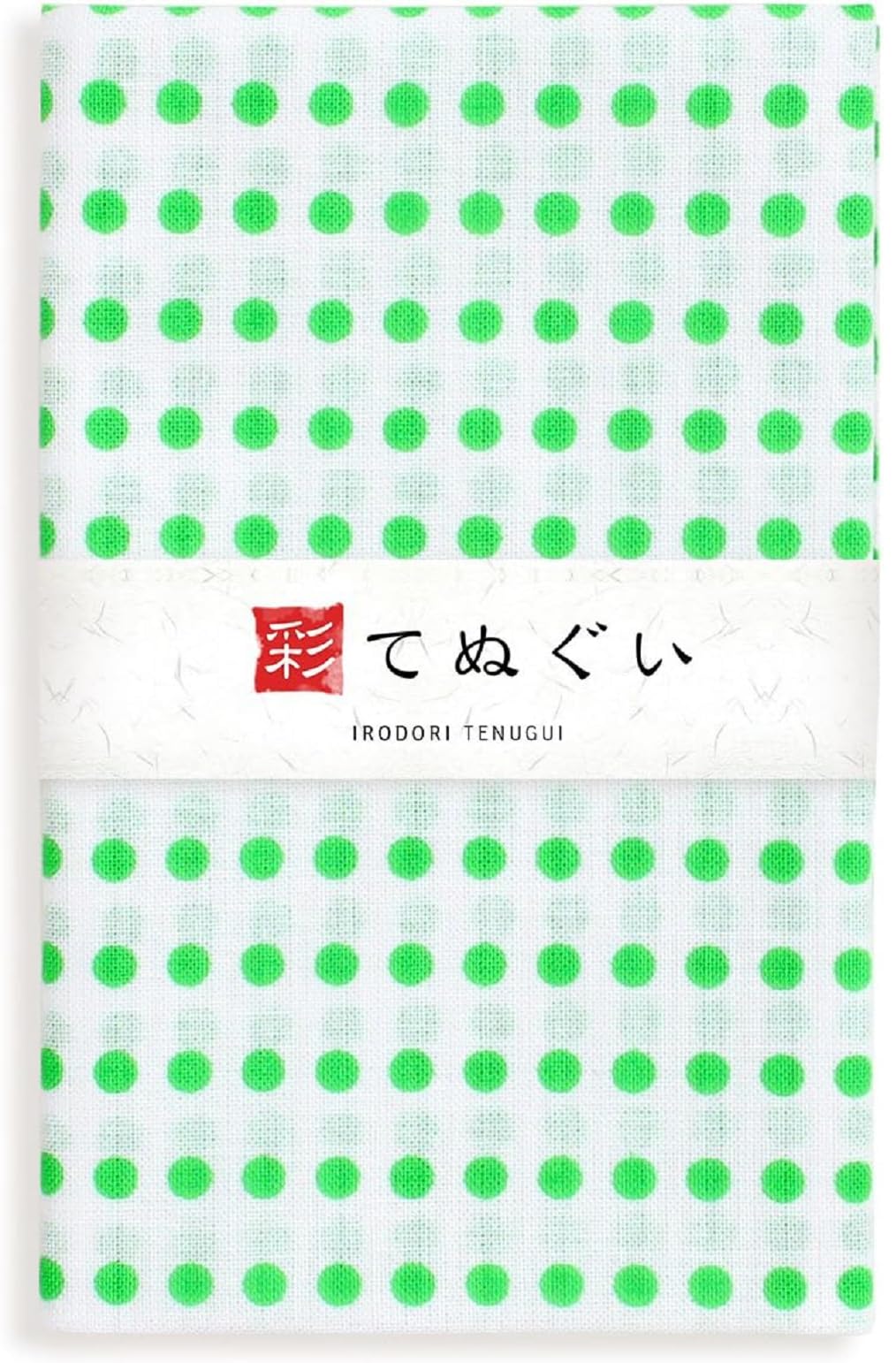 KOMESICHI irodori Japanese Traditional Towel Tenugui Light Green Dot 12.99 x 34.64 in with Tenugui Iroha (English Manual)
