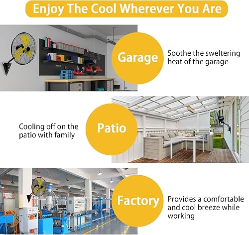 Miniatura 7 de Ventilador de montaje en pared de 18 pulgadas, ventilador oscilante de 120 y ventilador de pared de alta velocidad de 3 velocidades, ventilador de