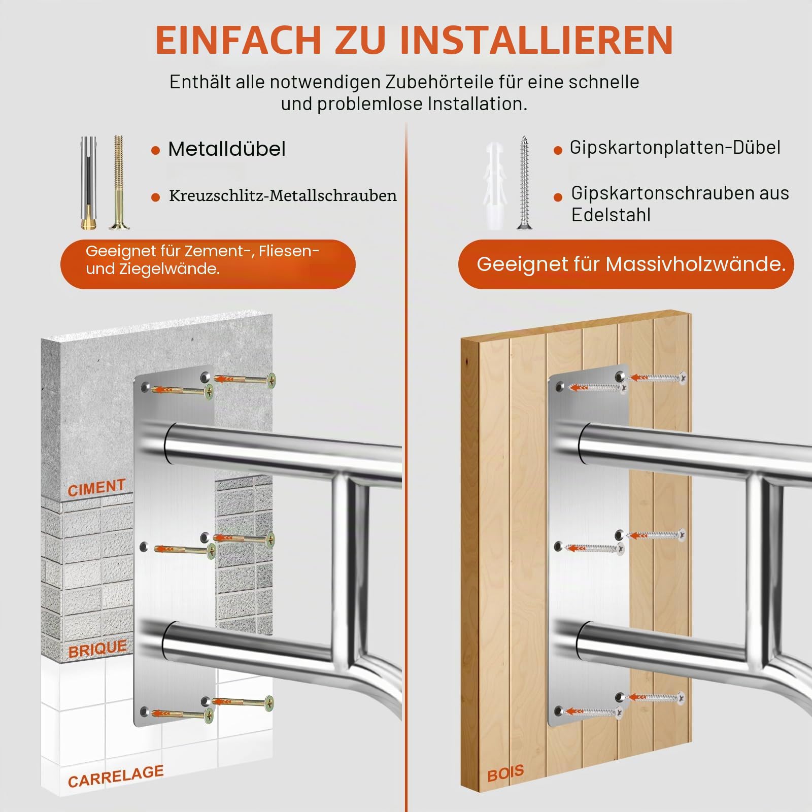 2026 Upgrade Handläufe für Außentreppen Wandhandläufe, Edelstahl 304, rutschfeste Handläufe für Treppen von 1 bis 4 Stufen, Wandhaltestangen für Terrassen