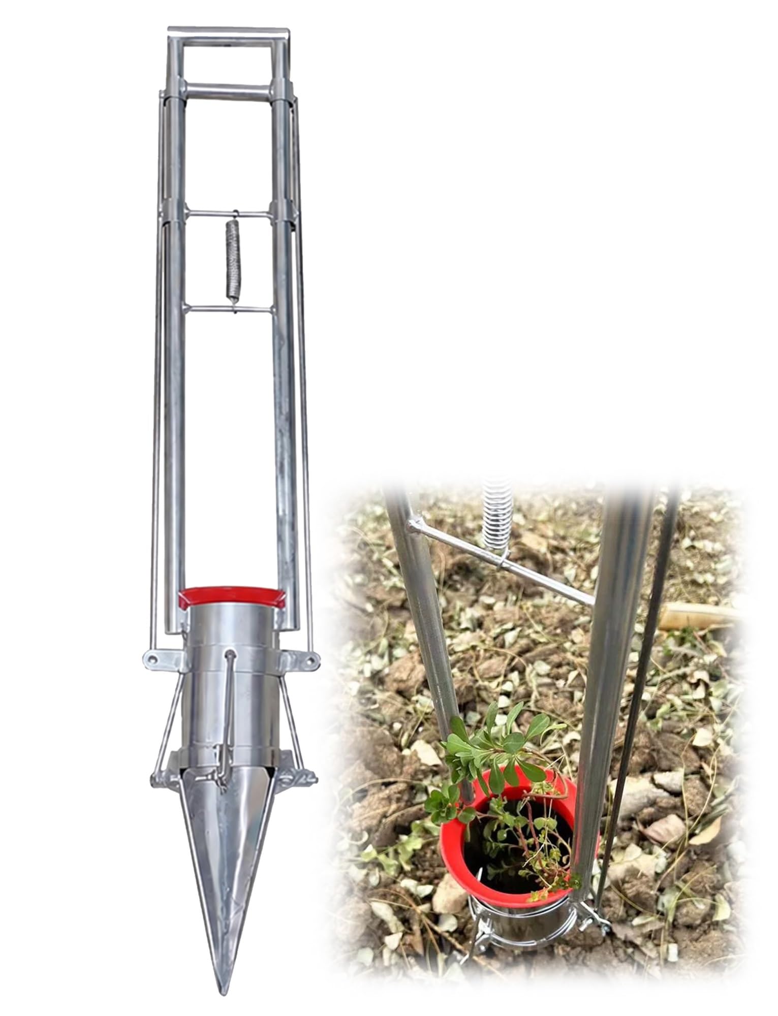 Dispositif de transplantation à une seule main, perforateur de semis manuel à 3 ouvertures, for les travaux de déplacement des bulbes enfouis et des semis de légumes(7.6 cm/3 in,20 cm/7.9 in)