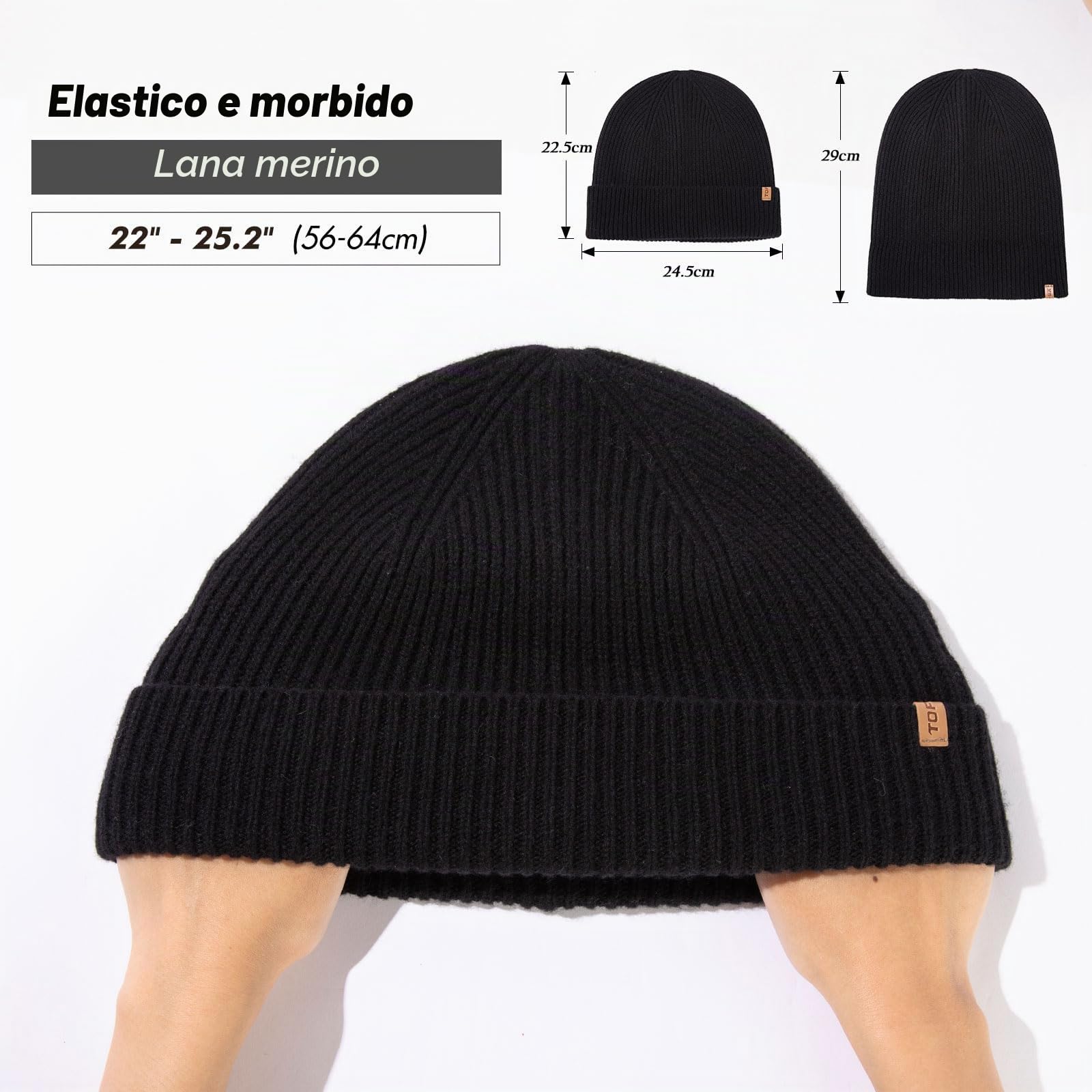 TOP-EX Oversize Cashmere Merino Wool Unisex Skull Beanie Hat Cuffed Knit Berretto invernale