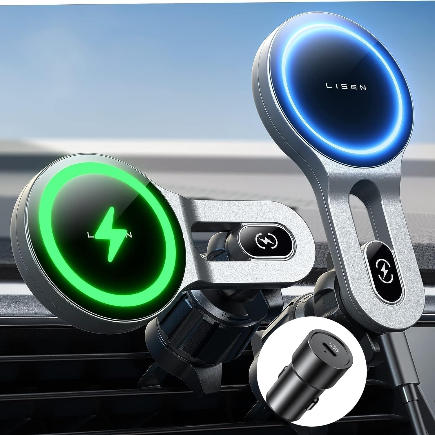 LISEN for 15W MagSafe Car Mount Charger, [Safer & Faster] Magsafe Car Charger, Vent Magnetic Wireless Car Charger, Car Vent Phone Mount Charger Fits iPhone 16 Pro Max 15 14, with Charging Adapter