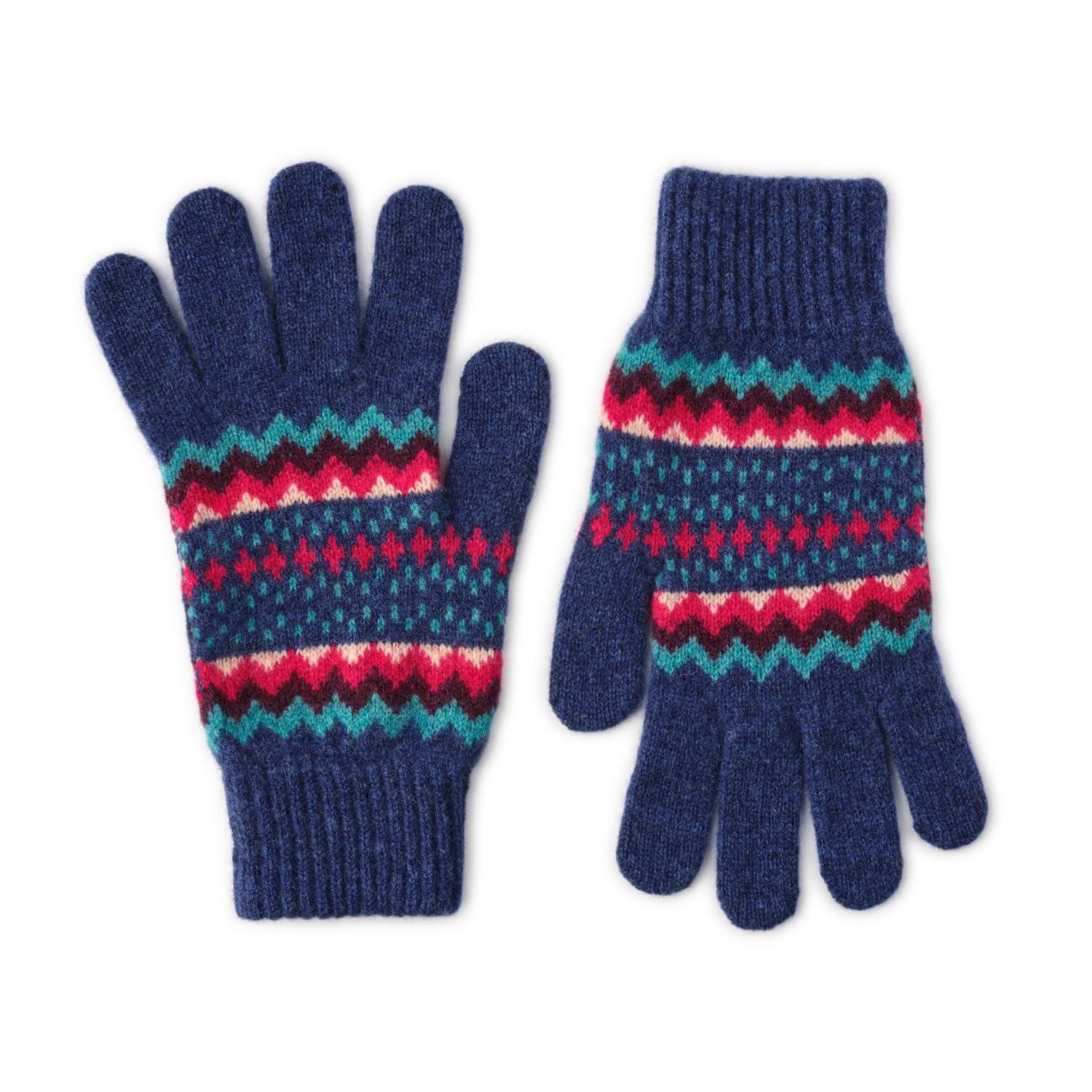 The Cashmere Choice Navy Blue Lomond Lambswool - Fairisle Patterned Christmas Gloves - Hope (Navy Blue)