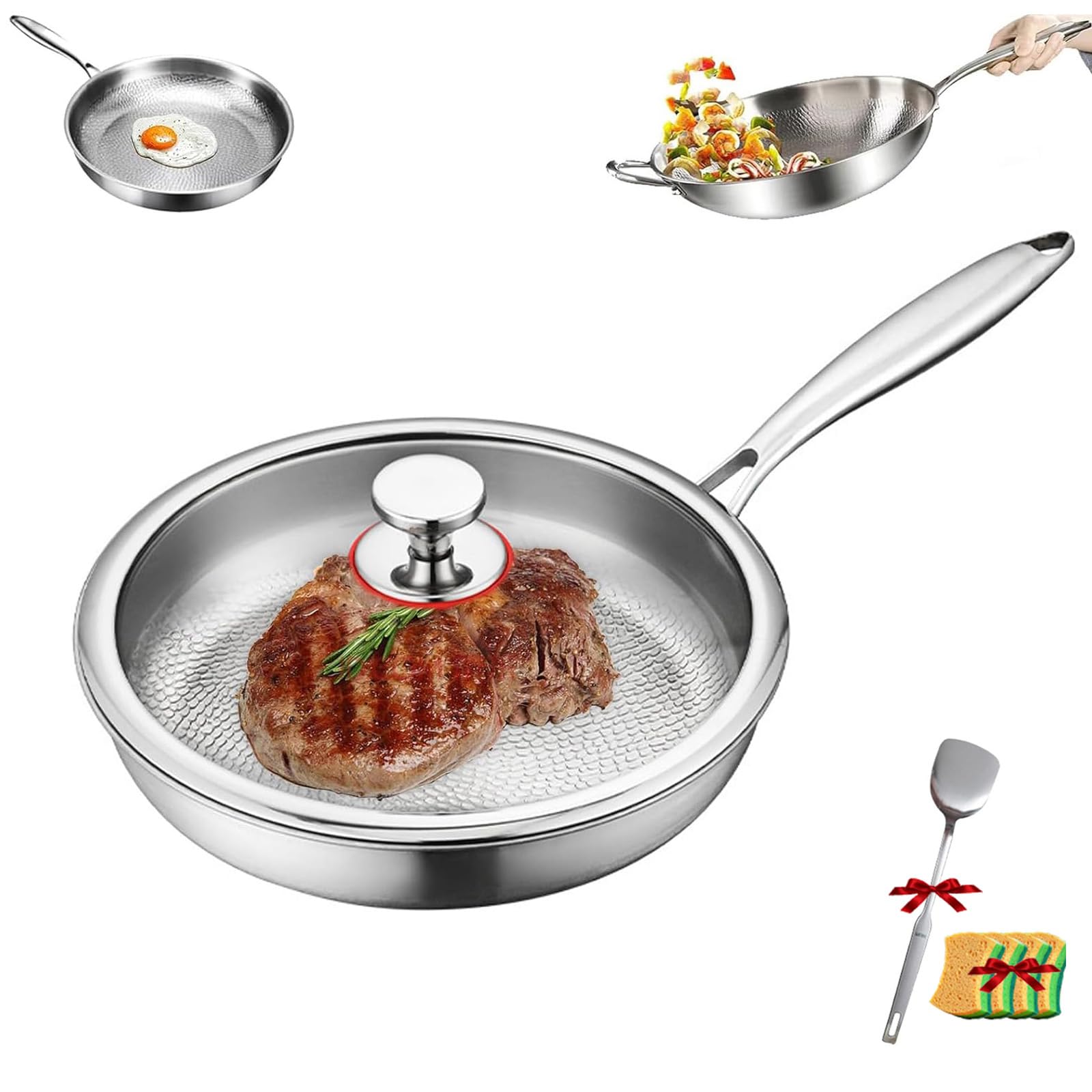 Titanium Pan with Lid,Titanium Hammered Pan,Multifunctional No-Coating Nonstick Skillet,Fast Heating,Dishwasher-Safe,for All Cooktops (11.81in/30cm)