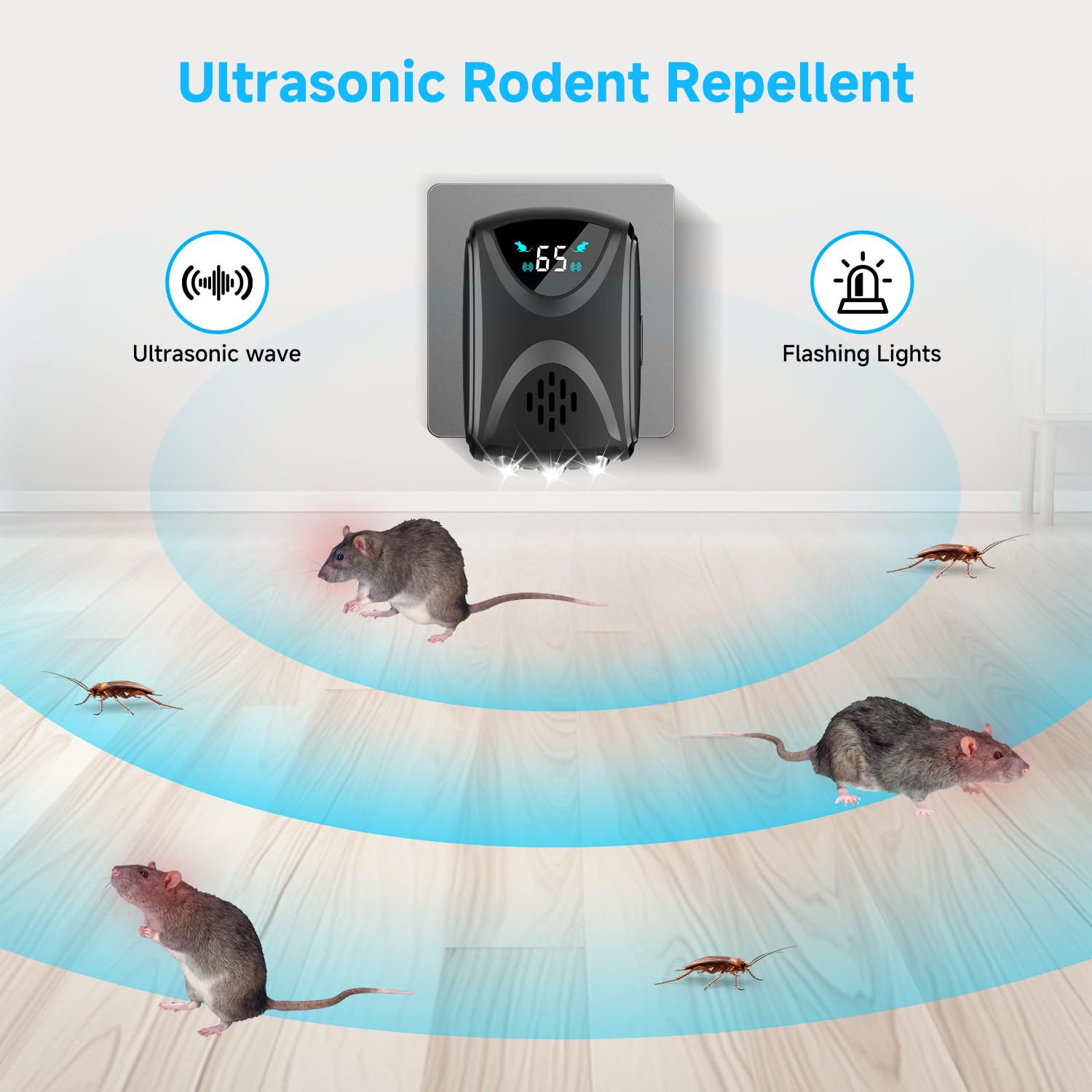 Professionnel Ultrasons Souris et Rats 360 °, Appareil Répulsif Ultrasons Anti Rongeur Les et la Rats, Souris, Campagnols et Loirs,2 emballage