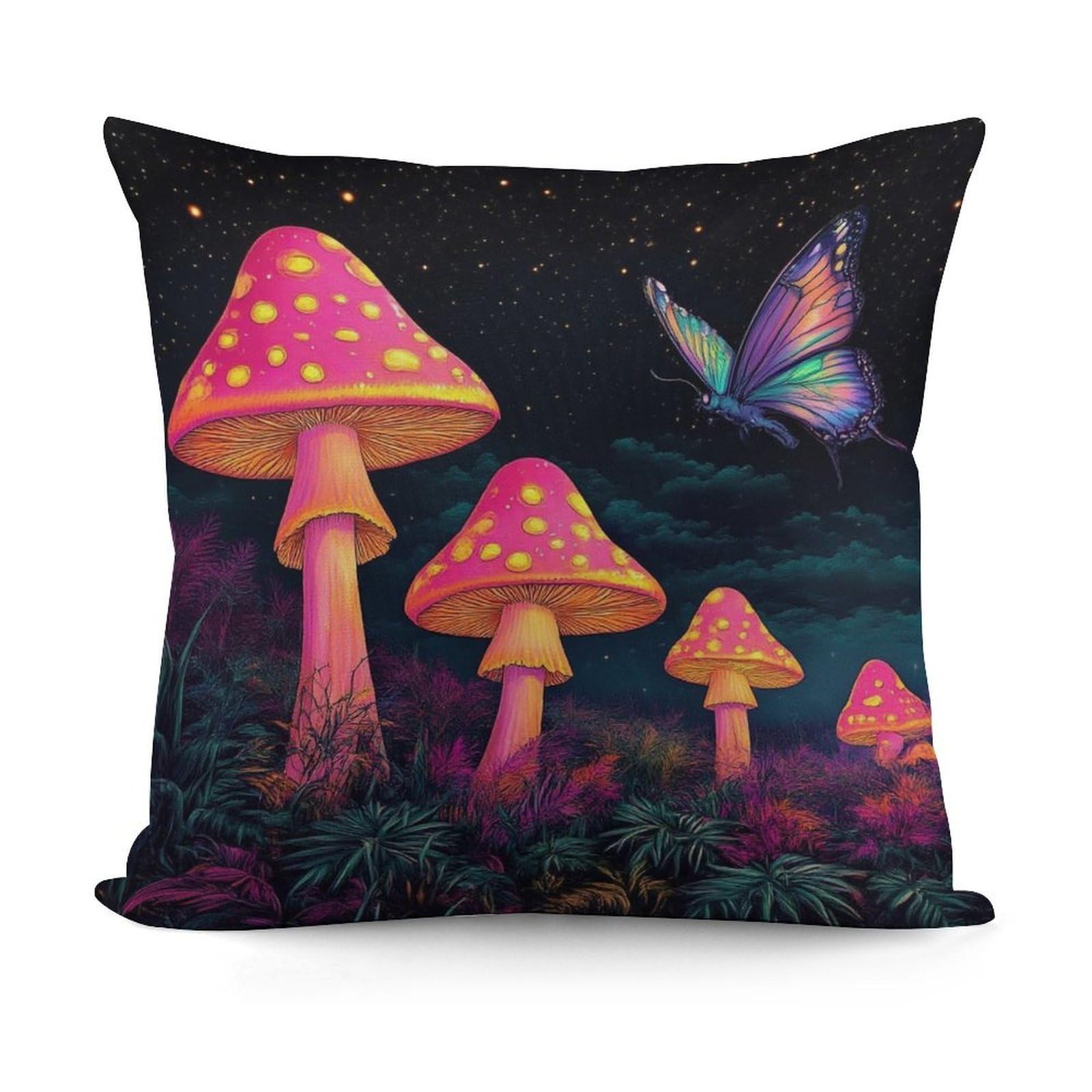 Smazdfxx Picture(746) Softffy Trippy Red Mushrooms Butterfly Art Cushion Covers Comfort Plush Pillow Cover For Sofa Bedroom Pillow Shell