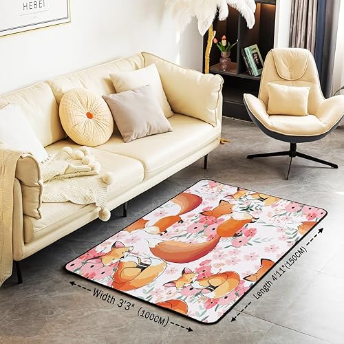 Miniatura 3 de JejeloiU Linda Alfombra de Zorro 5x7, Alfombra de Animales de Dibujos Animados, Alfombras para Sala de Estar, Dormitorio, Alfombra Decorativa