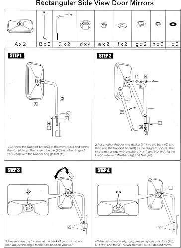 Miniatura 7 de Paquete de 2 espejos retrovisores para puertas  Espejos laterales convexos ajustables compatibles con espejos laterales Jeep con puertas apagadas