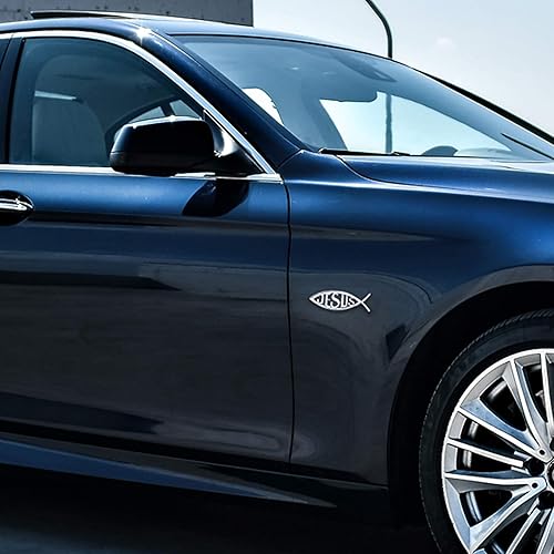 Miniatura 2 de 2 calcomanías de pez de Jesús, plateadas, 3D, cromadas para automóvil, símbolo religioso de peces cristianos para Jesús