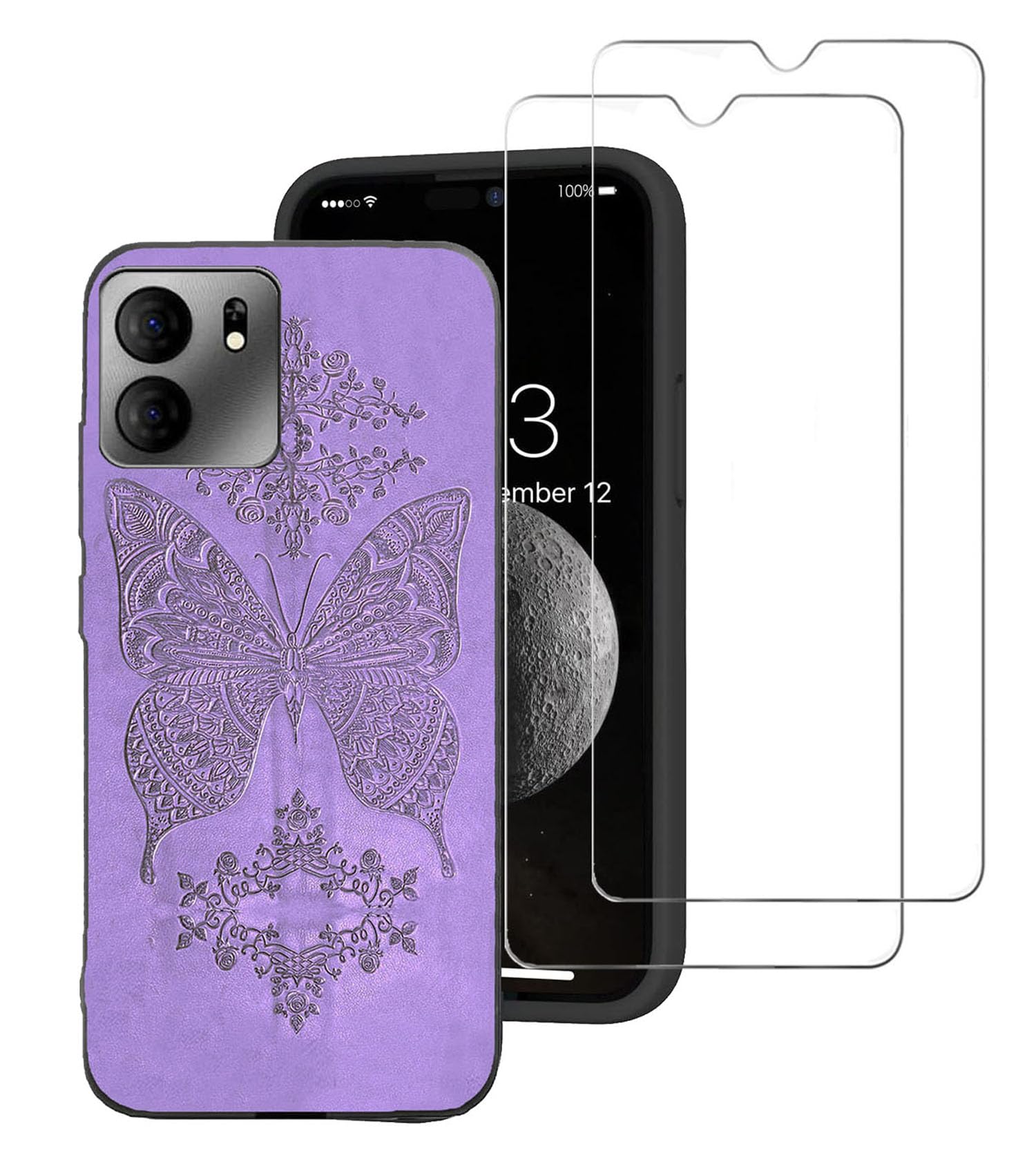 DAMONDY for BLU View 5 Case Compatible for Tracfone Blu View 5 Phone Case Cover with 2 Pack Screen Protector Cute 3D Flower Soft Black Silicone TPU