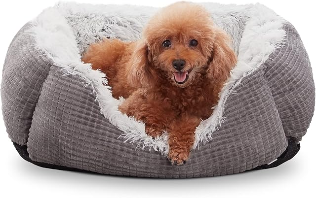 FURTIME Washable Dog Bed Small - Long Plush Dog Bed Ultra Soft Puppy Bed Flannel Calming Dog Bed for Anxiety Dogs - Machine Washable | Grey | 20in
