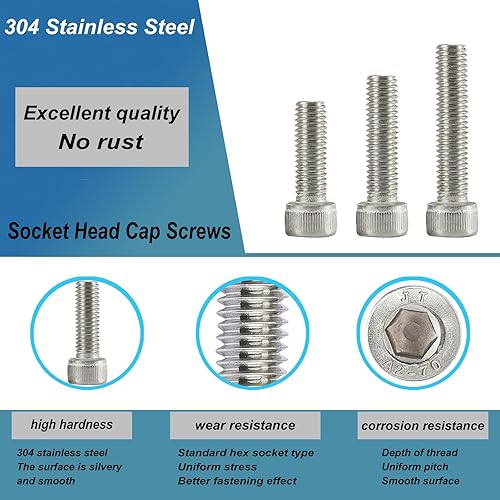 Miniatura 5 de Tornillos de cabeza hueca M5 x 1.575 in, 1.772 in, 1.969 in, 2.165 in, 2.362 in, acero inoxidable 304, unidad hexagonal Allen métrica, acabado