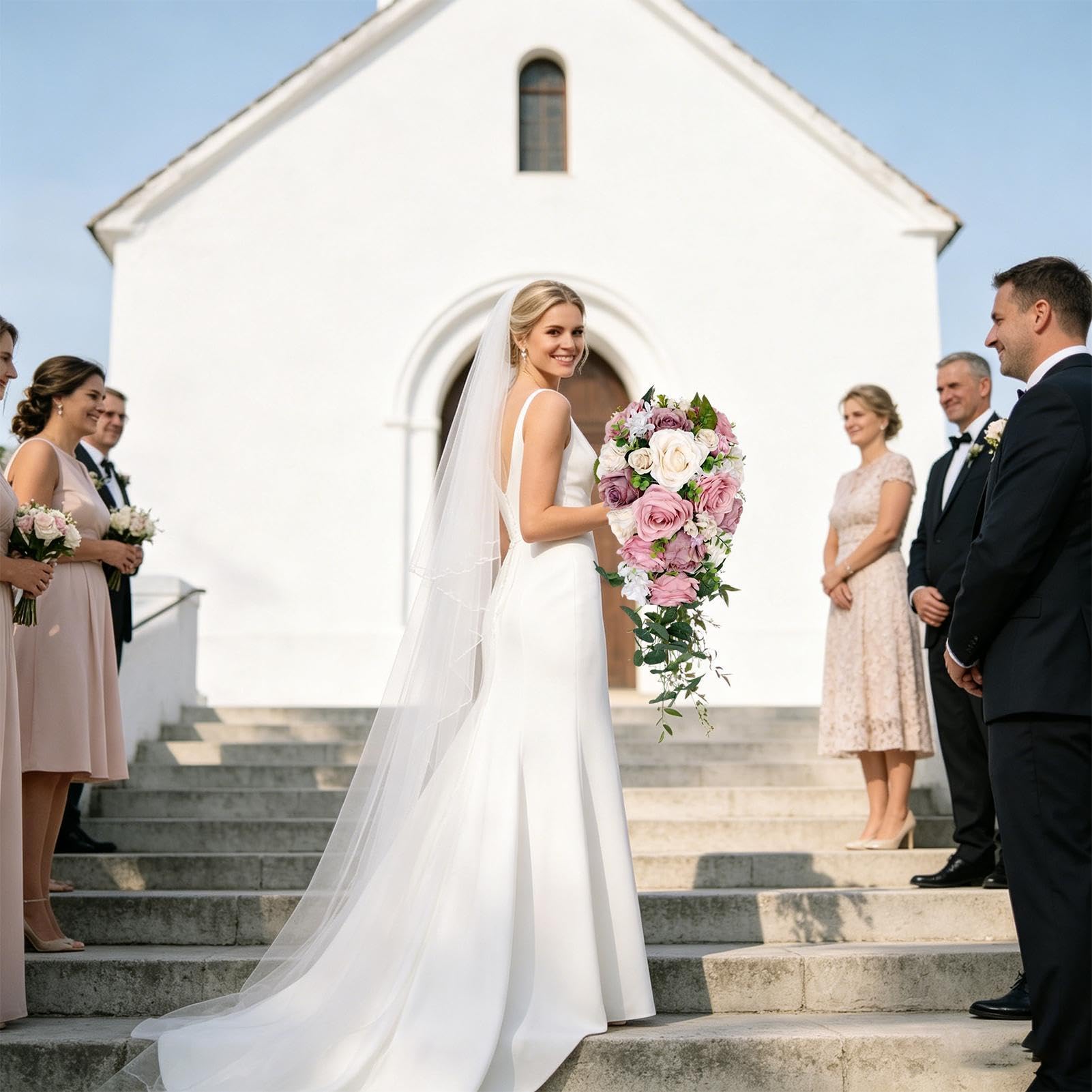 Generico Bouquet per la Sposa A Cascata Artificiali in Stile Boho Rustico