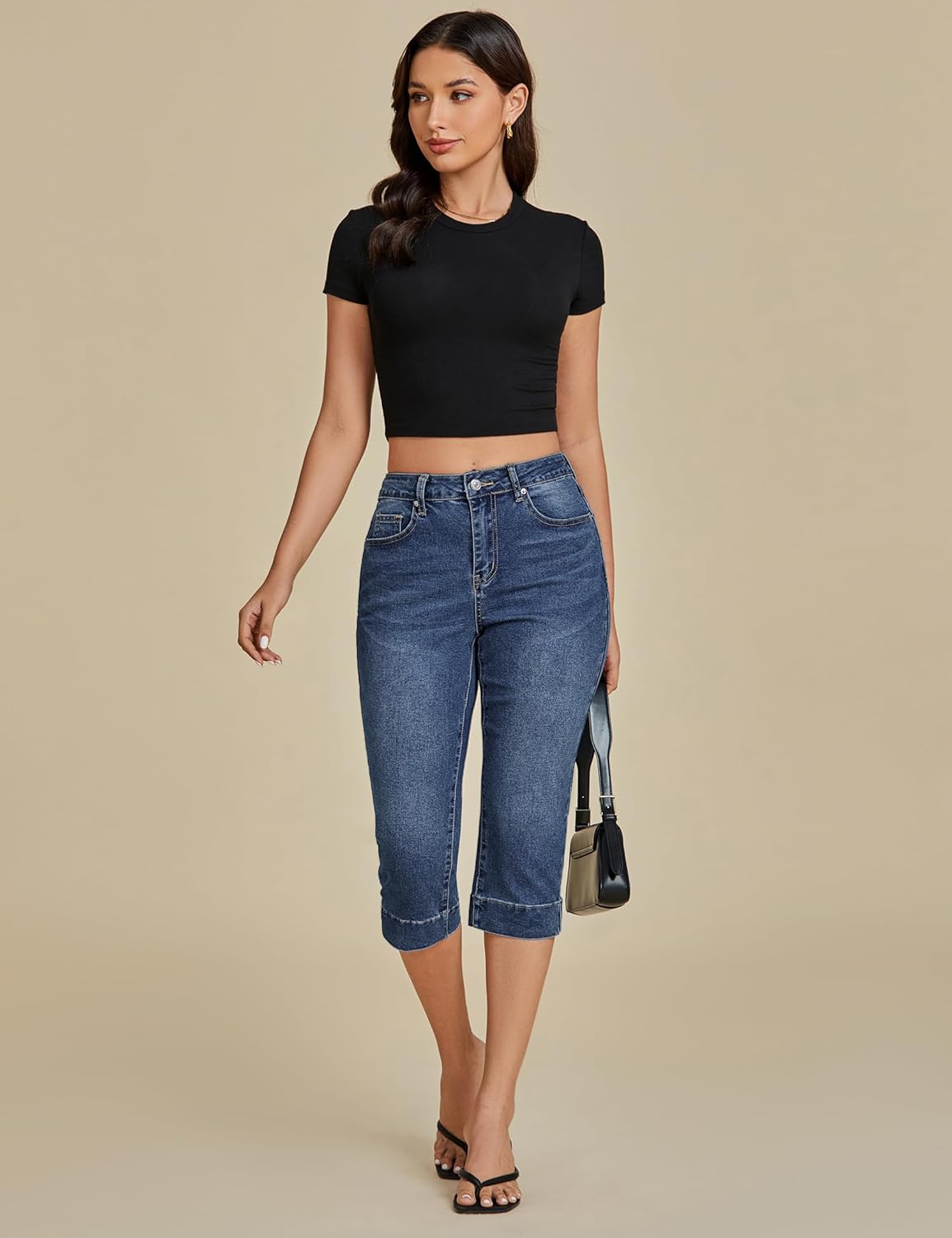 luvamia Capri Jeans for Women Trendy High Waisted Slim Split Hem Stretch Denim Jean Capris Cropped Pants Casual Summer - Image 7