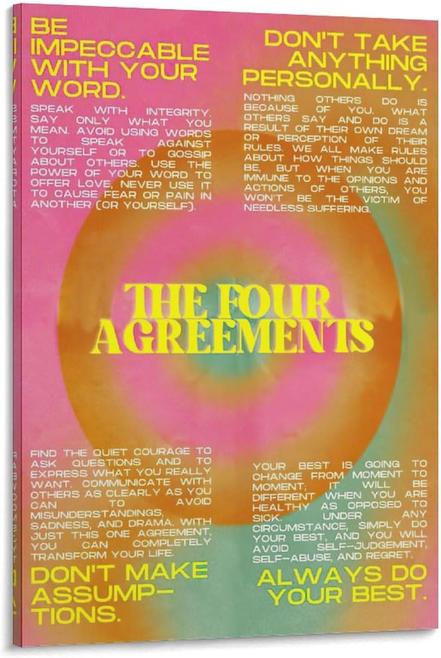 Don Miguel Ruiz Vintage Four Agreements Poster Artistic Canvas Print Gift (8) Canvas Painting Posters And Prints Wall Art Pictures for Living Room Bedroom Decor 12x18inch(30x45cm) Frame-style-2