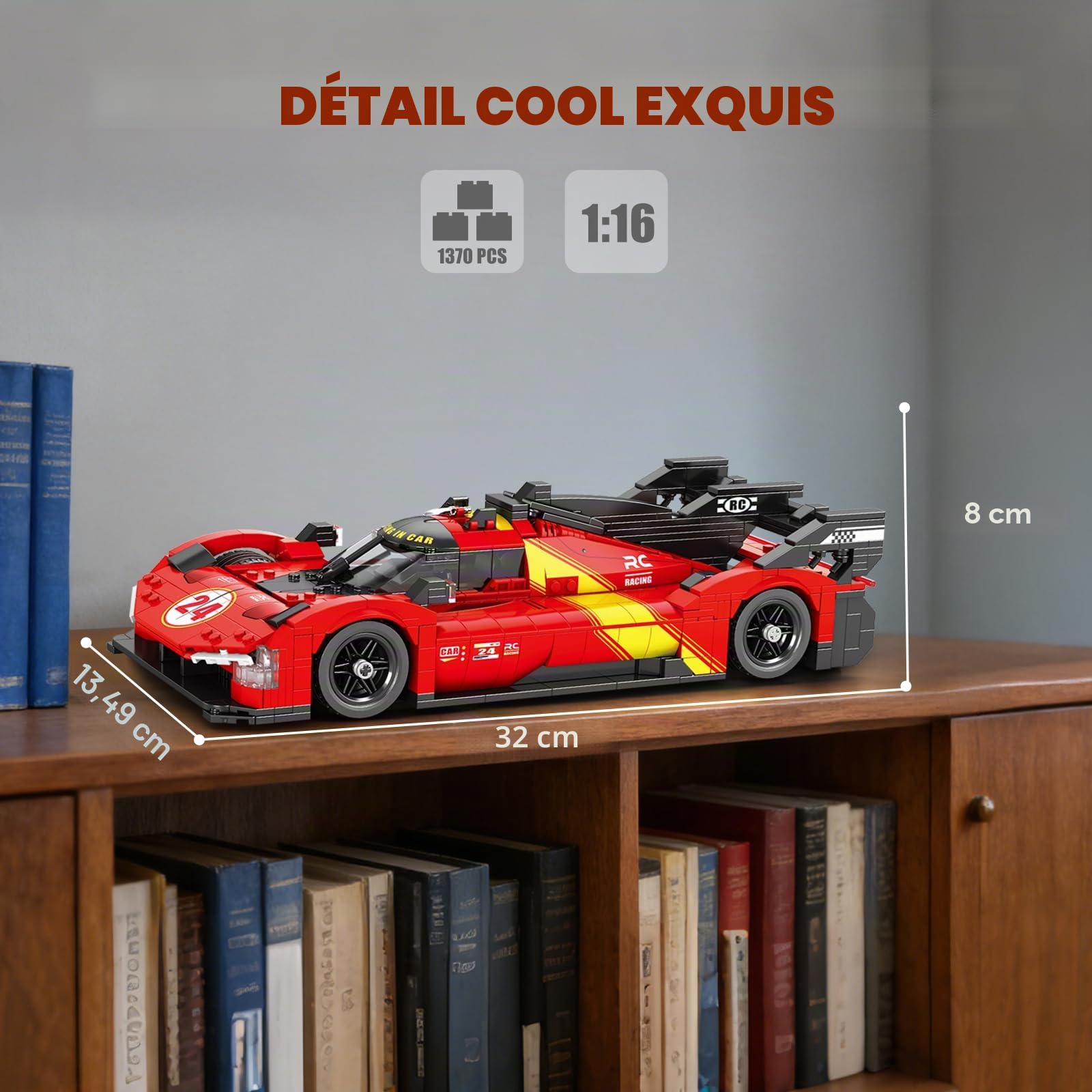 Reobrix Ensemble de Construction Supercar (1370 pièce),Modèle réduit de Voiture de Course Le Mans à l'échelle 1:16,Jeu de Construction pour Adultes, pour Les passionnés de Sport Automobile