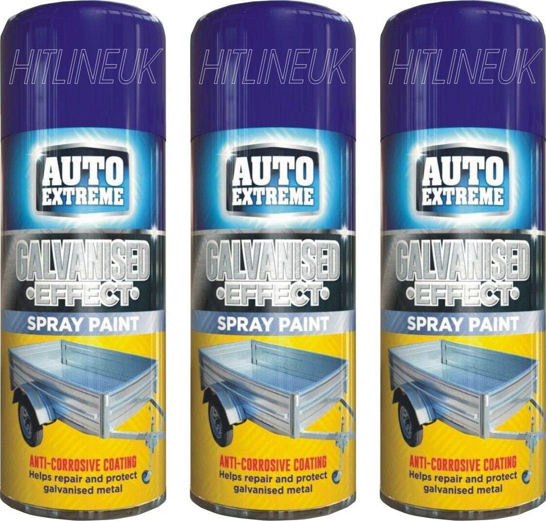 Spray Paint, 3 x 400ML Galvanised Effect Auto Spray Paint Can High