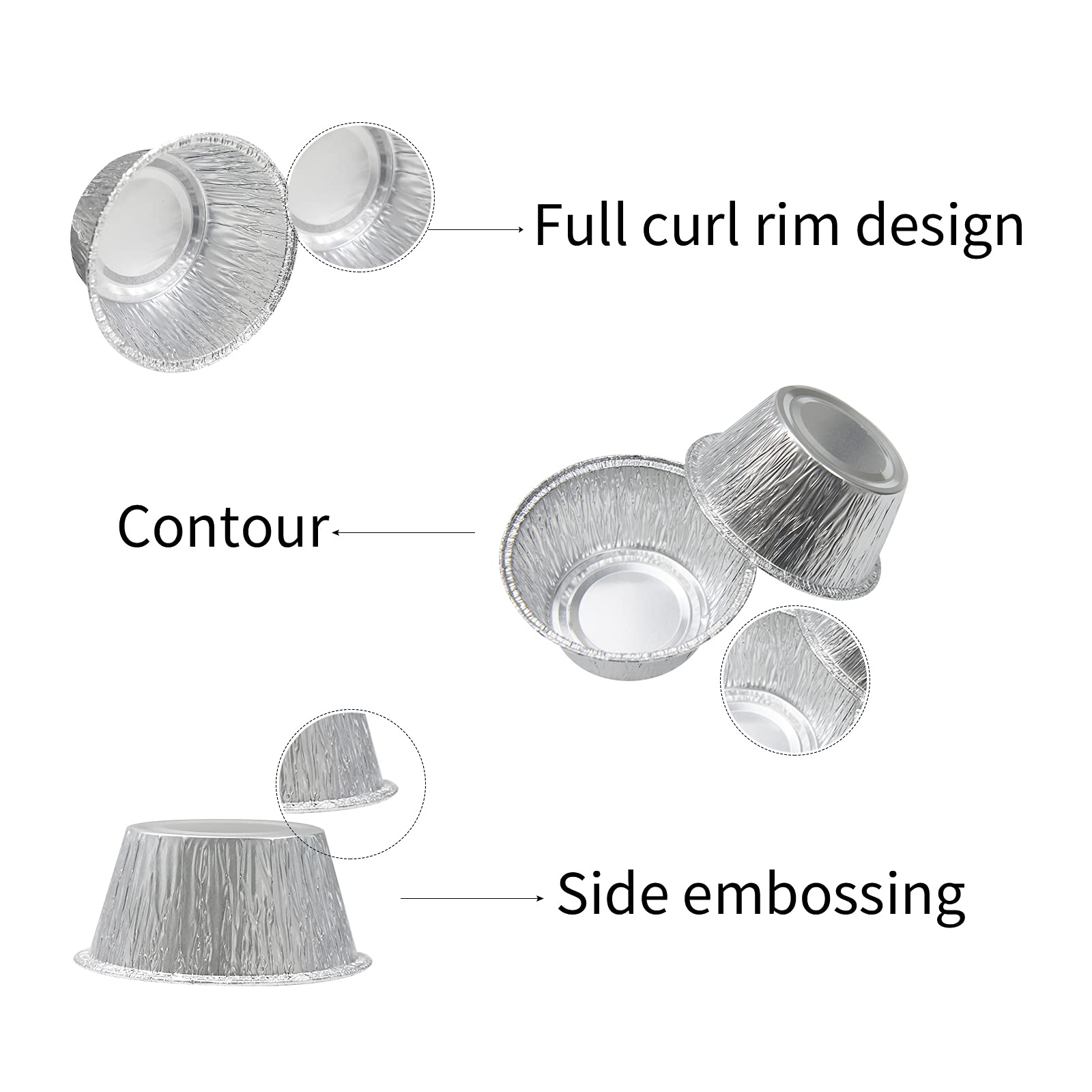 Vasos de aluminio para hornear, paquete de 200 moldes desechables de 113.4 g, moldes de aluminio para magdalenas, magdalenas, magdalenas, crema brulee, tarta de huevo, soufflé, pudín