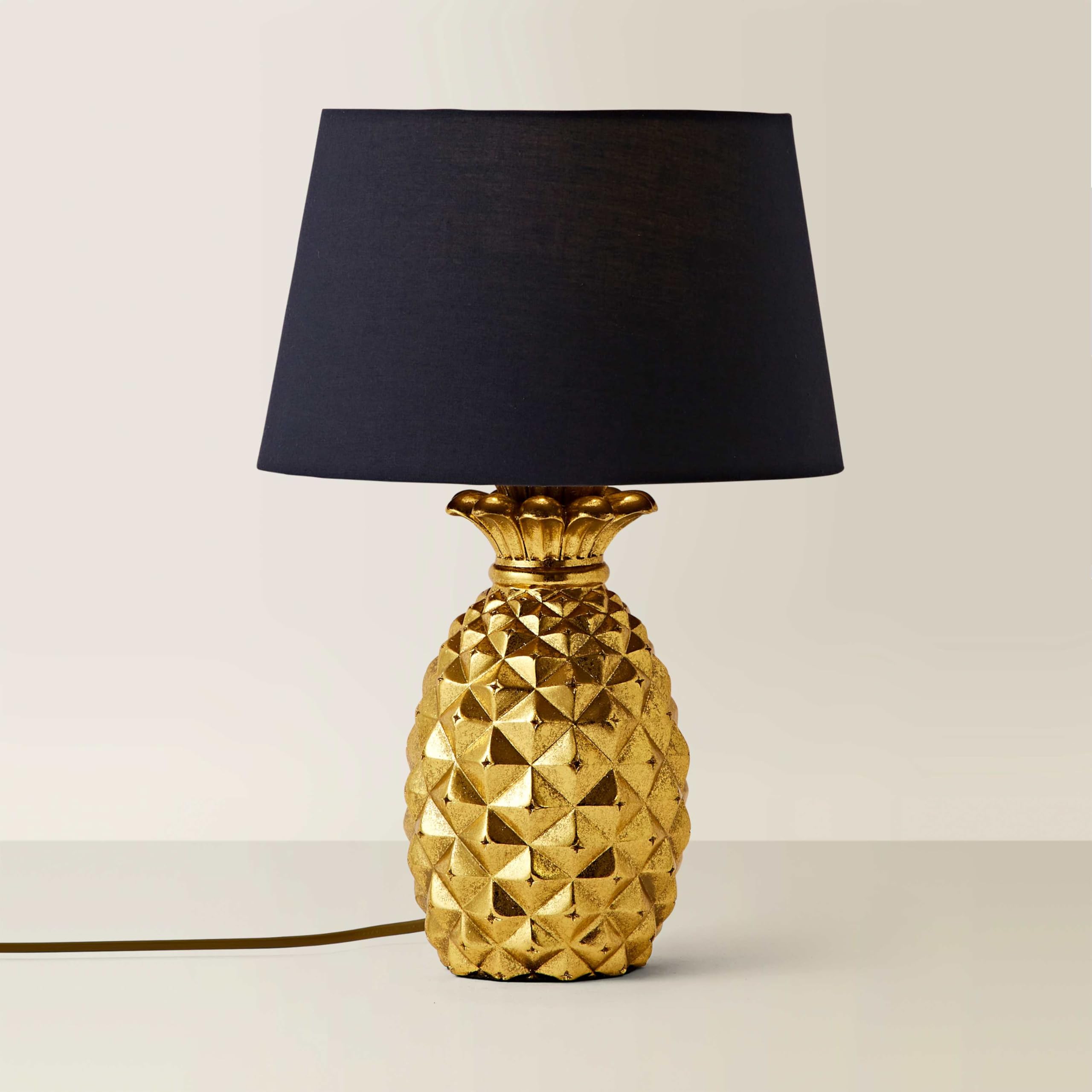MiniSun | Contemporary Pineapple Design Table Lamp in a Gold Effect Finish with a Navy Blue Tapered Shade | Table Lamps & Home Improvements Essential
