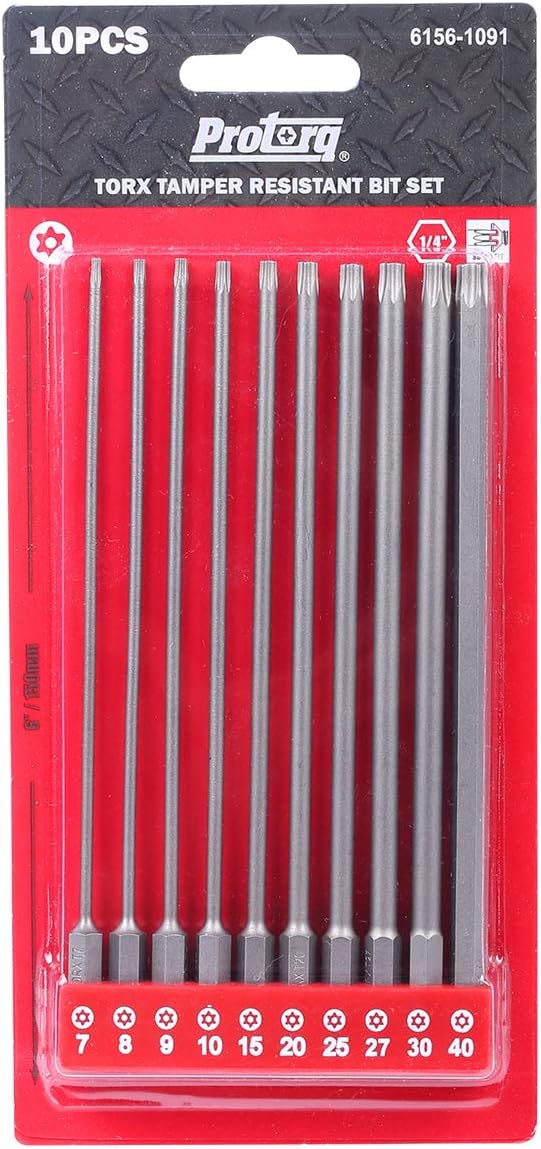 TORX Tamper Resistant Bits, Security TORX & Star Bits (T7-T40), 150mm, 10-Piece Set, High Grade S2 Steel 10pc 6 in. Torx Security