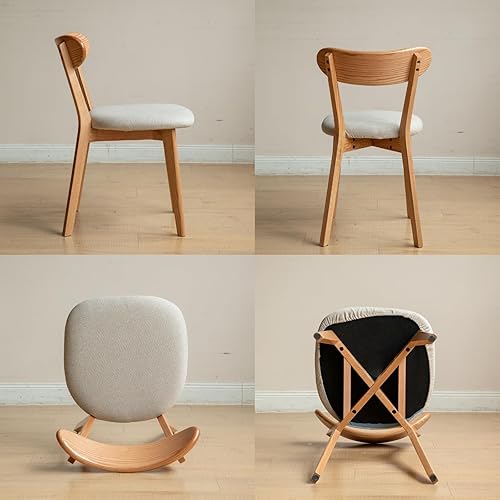 Miniatura 8 de Sillas de comedor 100% madera de roble macizo, prácticas sillas de cocina - Silla de madera para comedor, cocina (2, natural con cojín blanco)