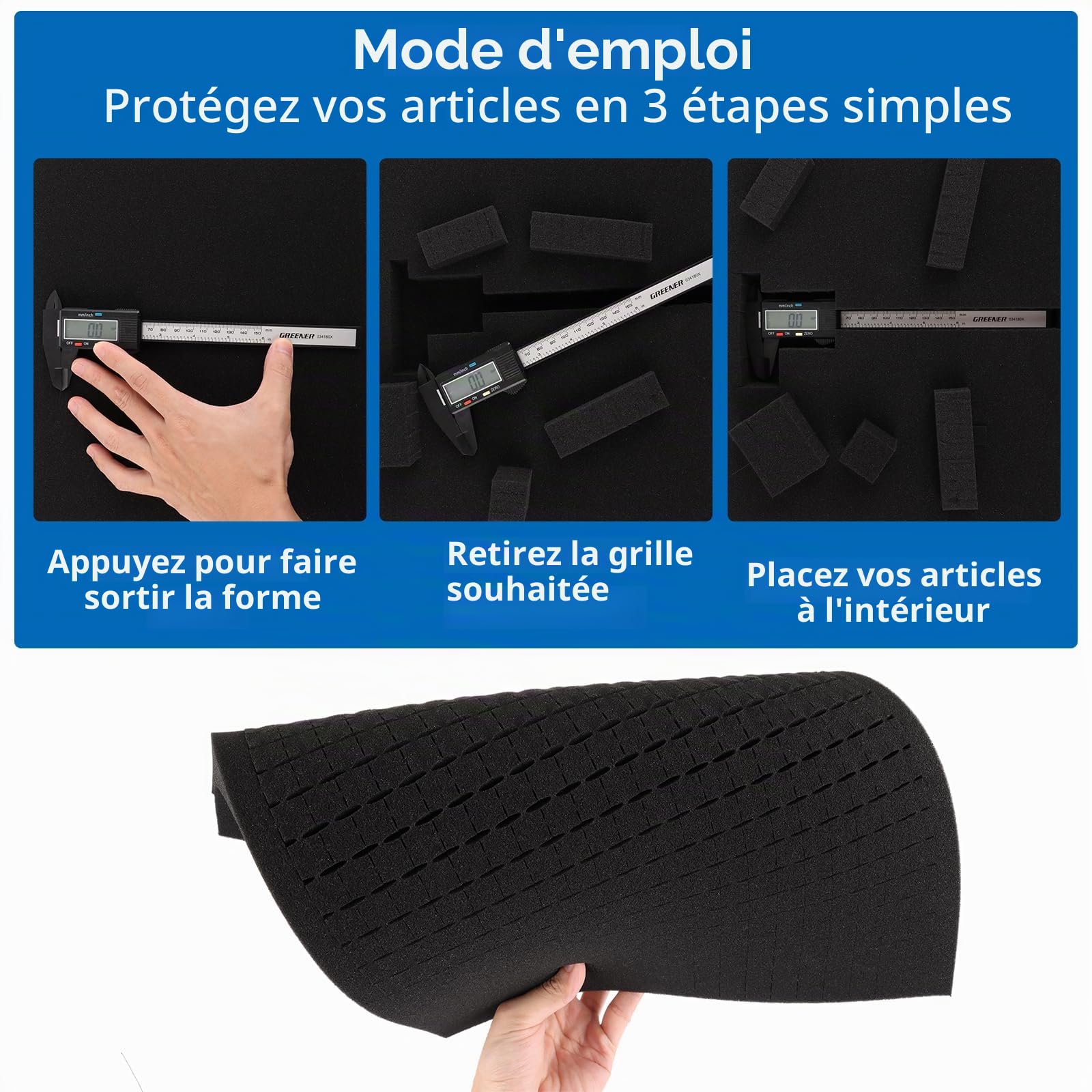 Lot de 10 plaques de mousse prédécoupée 400 x 300 mm Plaque de mousse pour boîte à outils, miniatures, millimètre hauteur : 25, épaisseur : 10