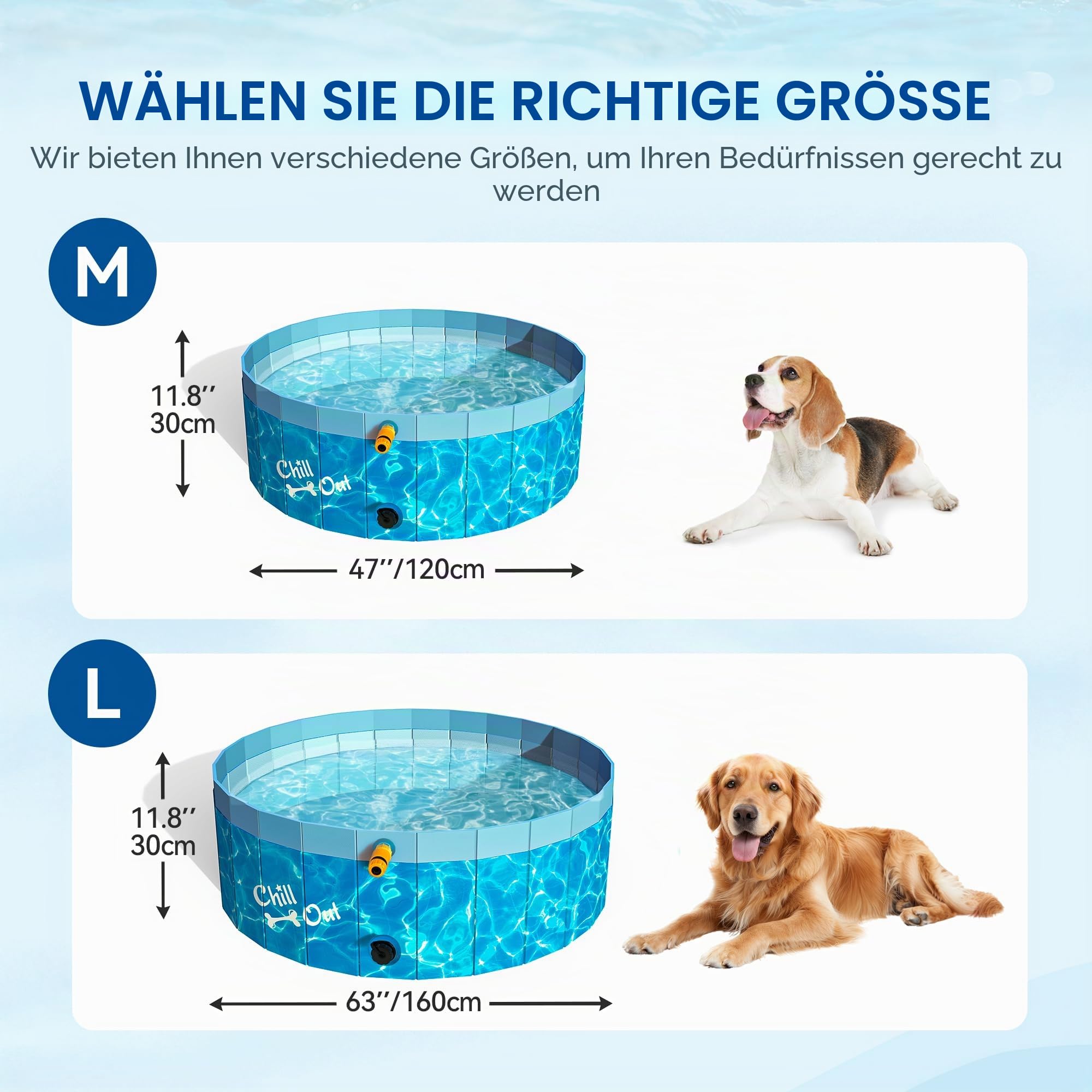 ALL FOR PAWS 120CM Großer Hundepool mit Sprinkler, 2-in-1 Klappbarer Hundeschwimm- und Spritzpool, Rutschfester Hartplastik-Splash-Pool für den Außenbereich, Garten, Hunde, Enten und Tierbäde