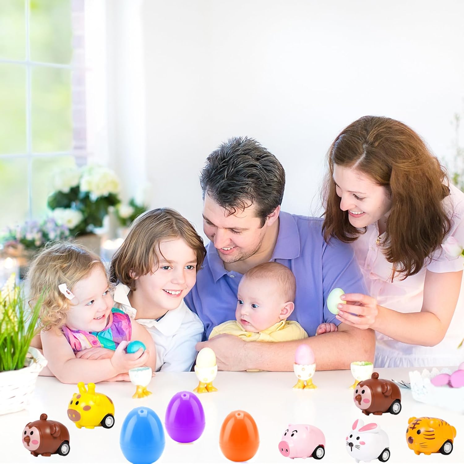 12PCS Easter Eggs Filled with Pull Back Car Toys, Easter Basket Stuffer for Toddler Boy Girl, Plastic Easter Eggs Filler Easter Gift for Kids, Goodie Bag Fillers, Easter Egg Hunt Party Favor