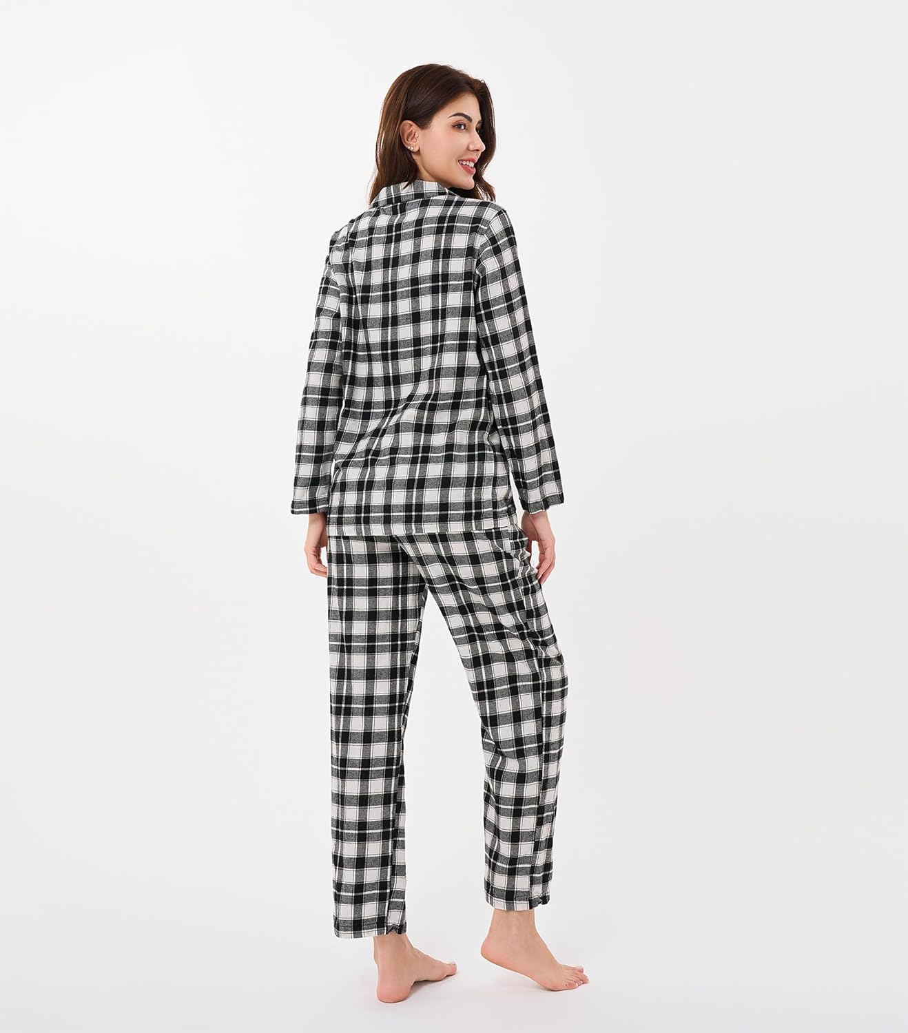 DAVID ARCHY 100% Cotton Pajamas for Women Soft 2 Piece Plaid PJS Sleepwear Loungewear Sets for Women Button Long Sleeve - Image 2