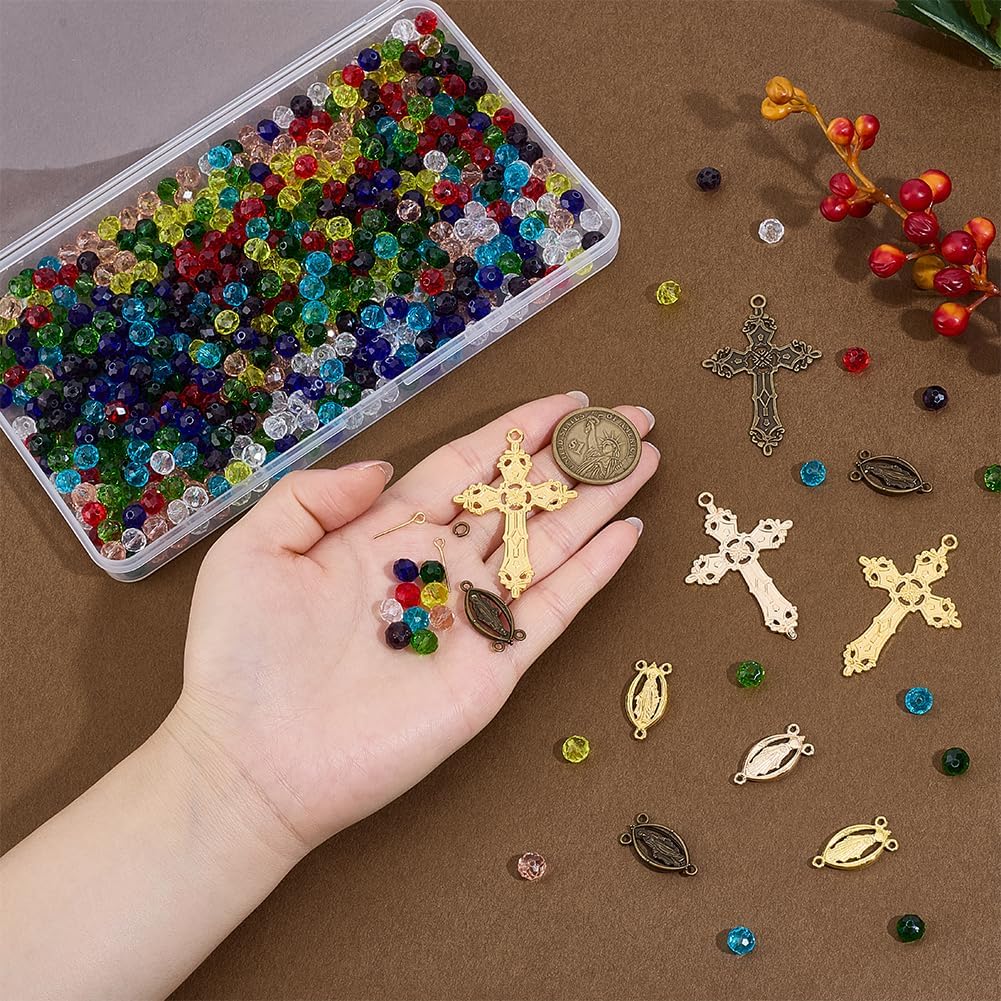 PH PandaHall Rosary Making Kit, 540pcs Crystal Glass Beads Faceted Bead with Cross Charms Oval Chandelier Links Rosary Jewelry Making Supplies for Christmas Easter Ramadan Necklace Jewelry Making - Image 3