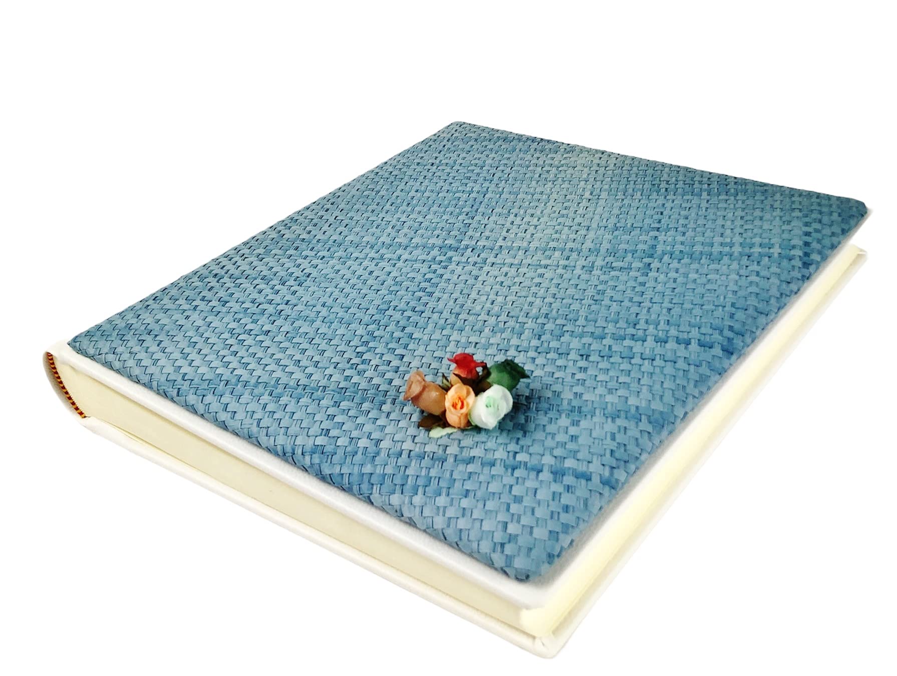 TriVin Art Álbum de fotos artesanal fabricado en Italia en imitación de piel fina y panel de canasta varios colores. (30 x 30 cm, 40 hojas de marfil) apto para cualquier evento (blanco, canasta