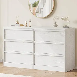 GarveeHome 6 Drawer Dresser for Bedroom, Antique White Double Dresser Organizer with Large Storage, Wooden Chest of Drawers for Living Room, Nursery, Hallway
