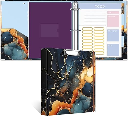 Miniatura 25 de Carpeta de 3 anillas, carpeta de anillos redondos de 1 pulgada con portapapeles, pestañas divisoras, fundas de bolsa con cremallera de PVC