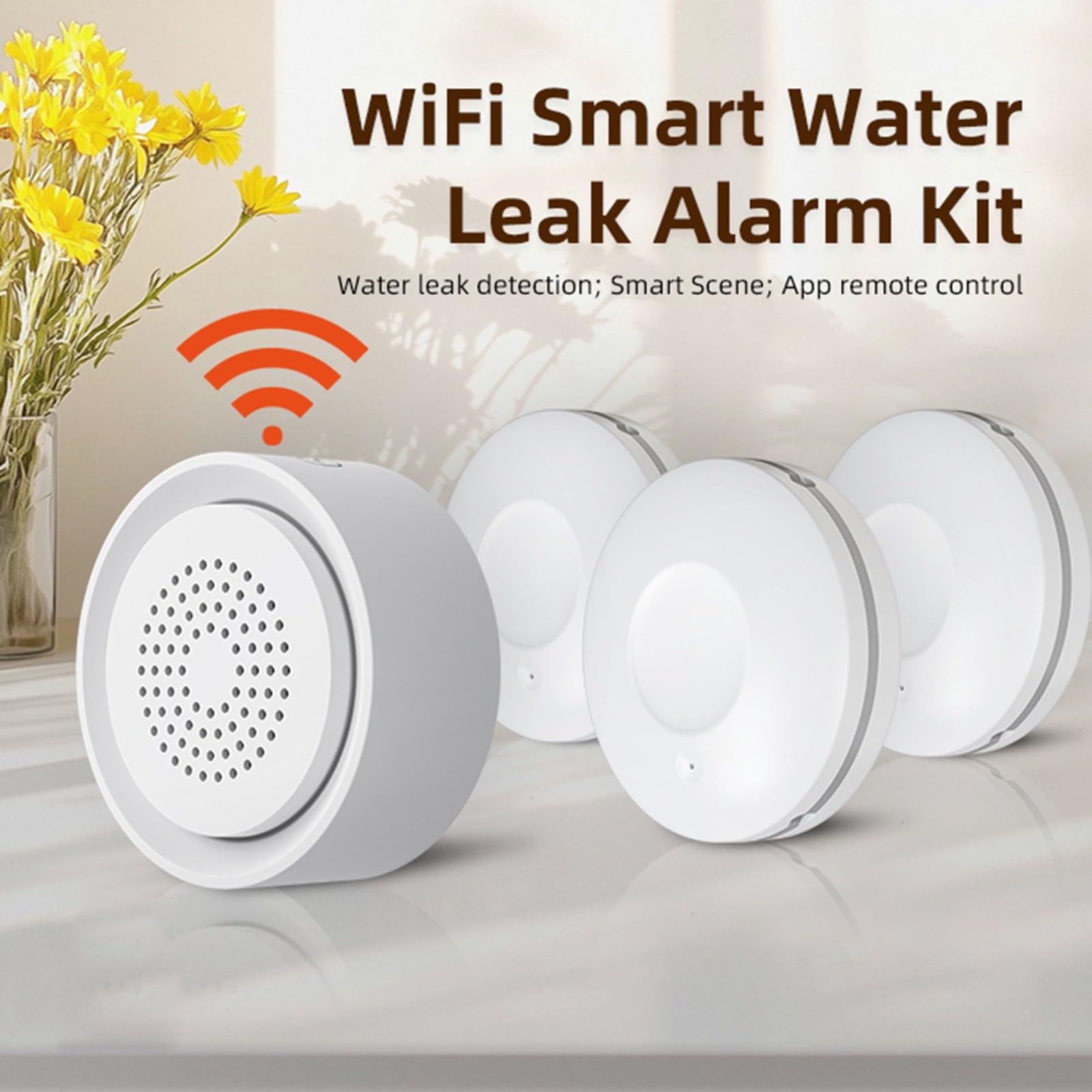 Kit di allarme per perdite d'acqua Tuya WiFi, sensore wireless con telecomando app, rilevamento in tempo reale, cantina, cucina, bagno, 3 sottodispositivi