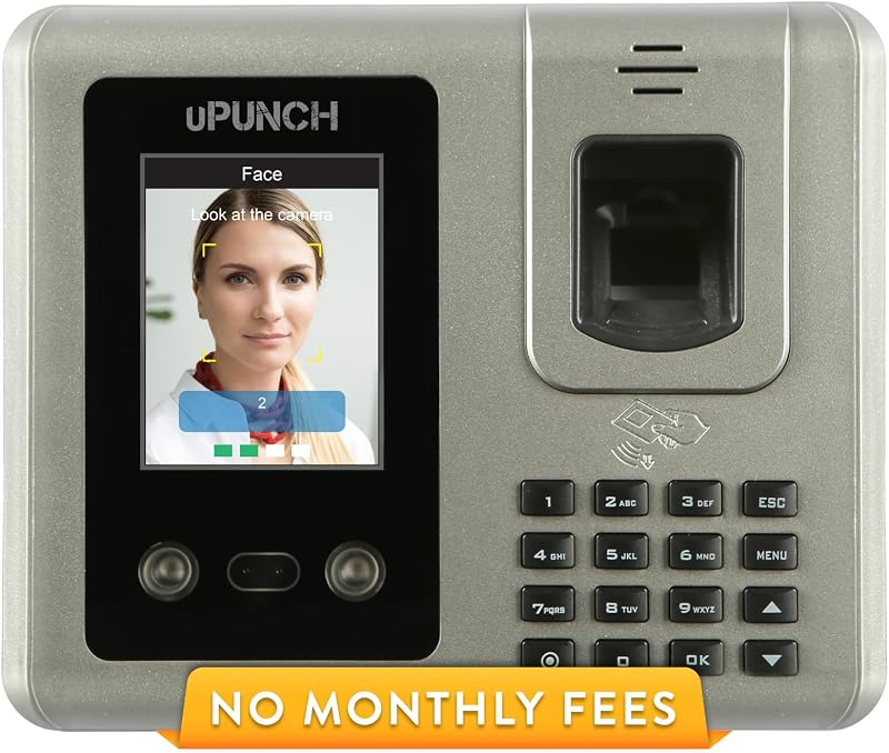 uPunch MK3000 Face Recognition Digital Time Clock for Employees | Small Business Time Tracking System with Keypad, and RFID Options (No Monthly Fee)