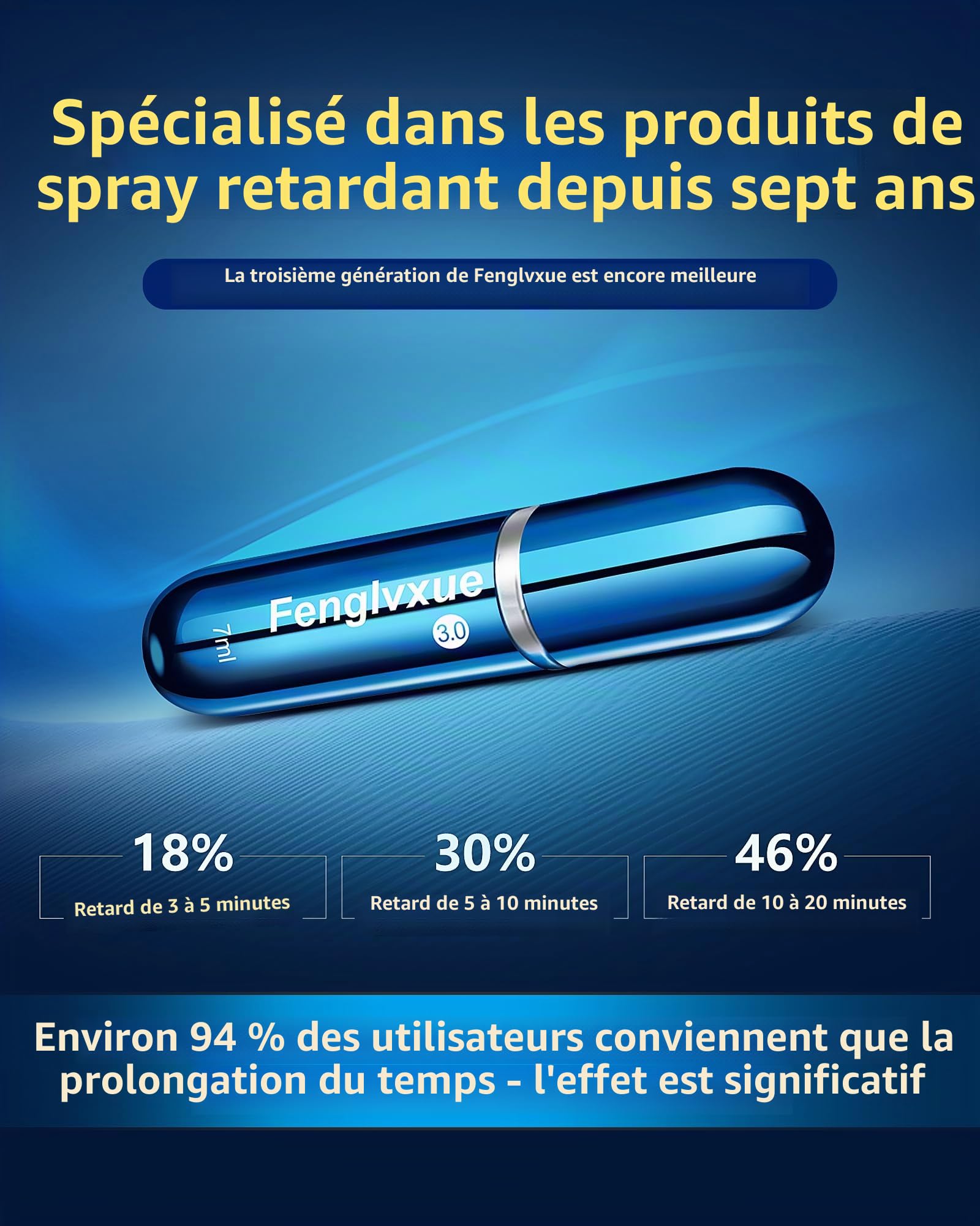 Spray Retardateur pour Homme, Spray de retard pour les hommes, Extraction naturelle des plantes Technologie de troisième génération 3.0, （7ML)