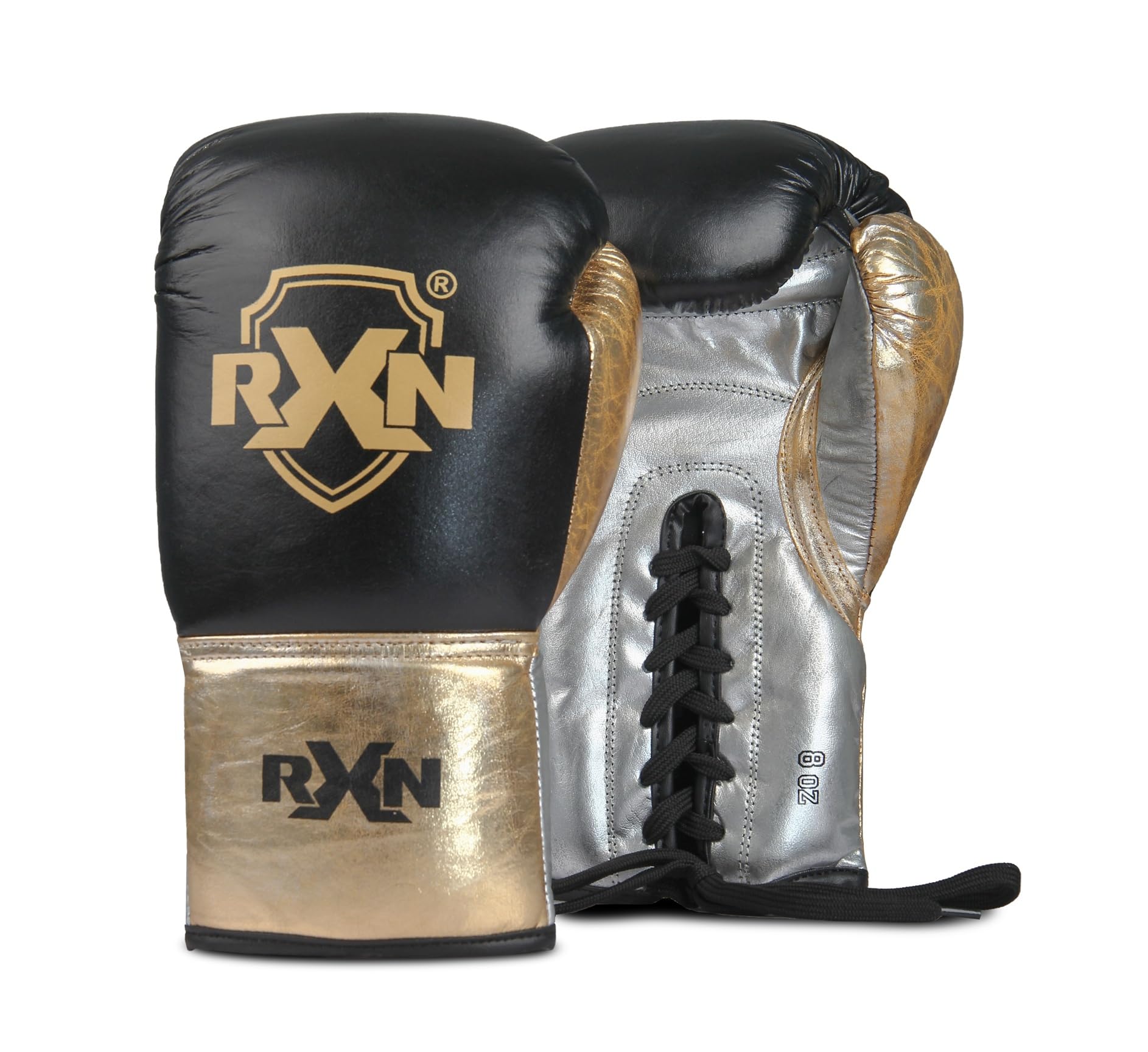 RXN Limited Edition Pro Boxing Fight Gloves (Black/Golden, 12oz)-image-1