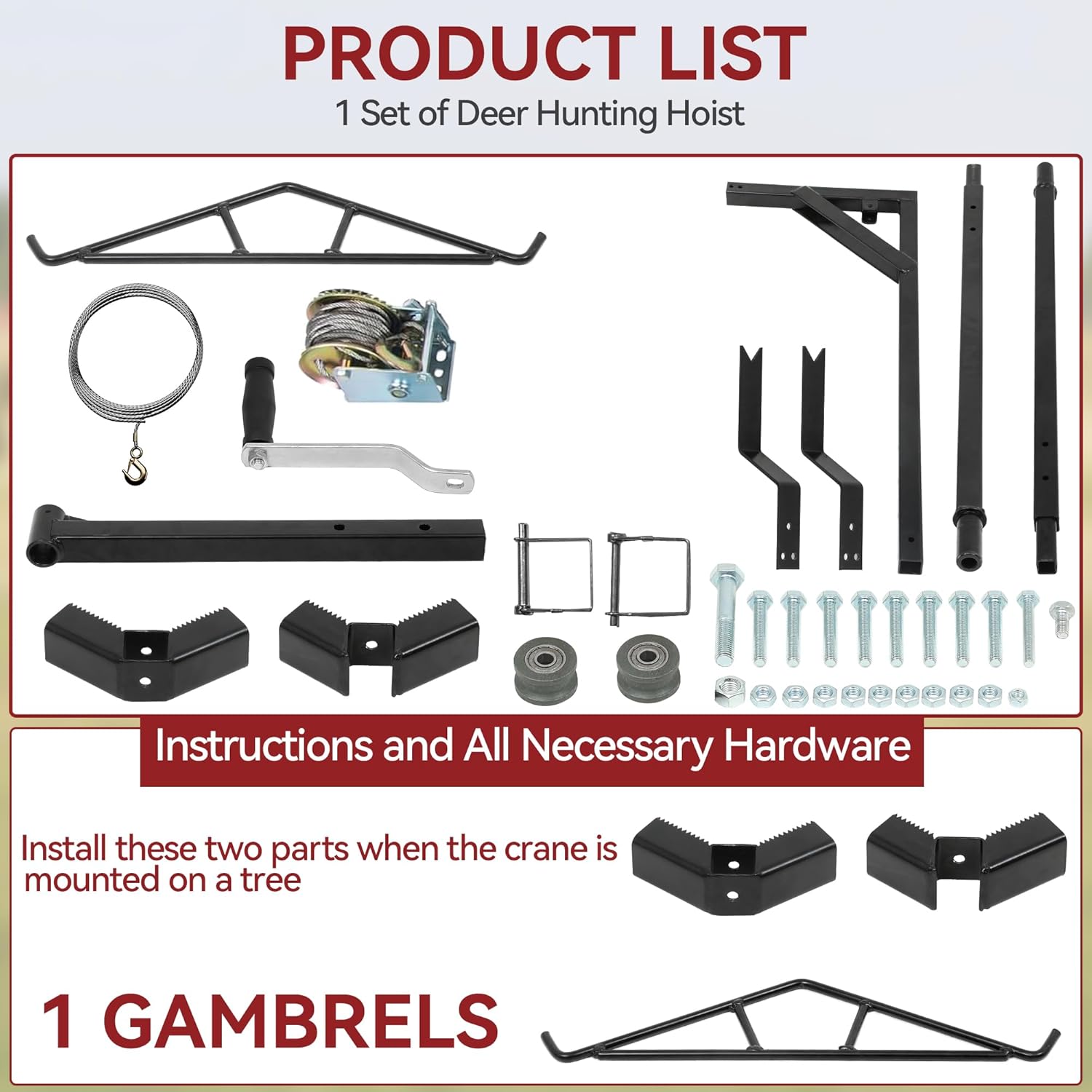 YITAMOTOR Truck Hitch Game Hoist with 2" Receiver, 500LB Game Hunting Deer Hoist, Includes Gambrel Winch for Skinning & Cleaning Game, Winch Lift Gambrel Set 360 Degree Swivel Hitch Mounted,Black