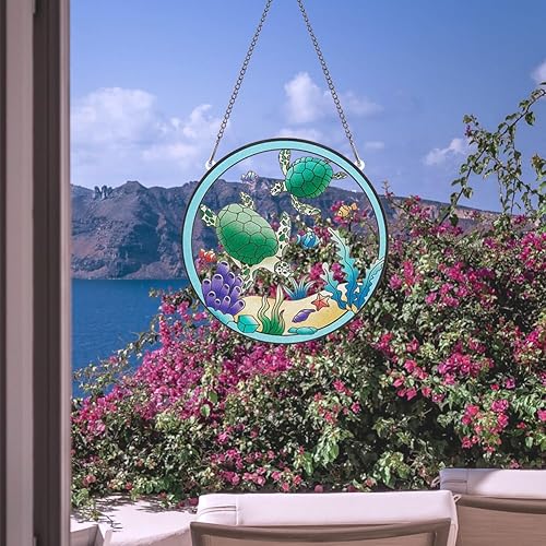 Miniatura 5 de PLIGREAT Suncatchers - Atrapasoles de cristal acrílico con diseño de tortuga, pez marino, adorno colgante de árbol para dormitorio, sala de estar,