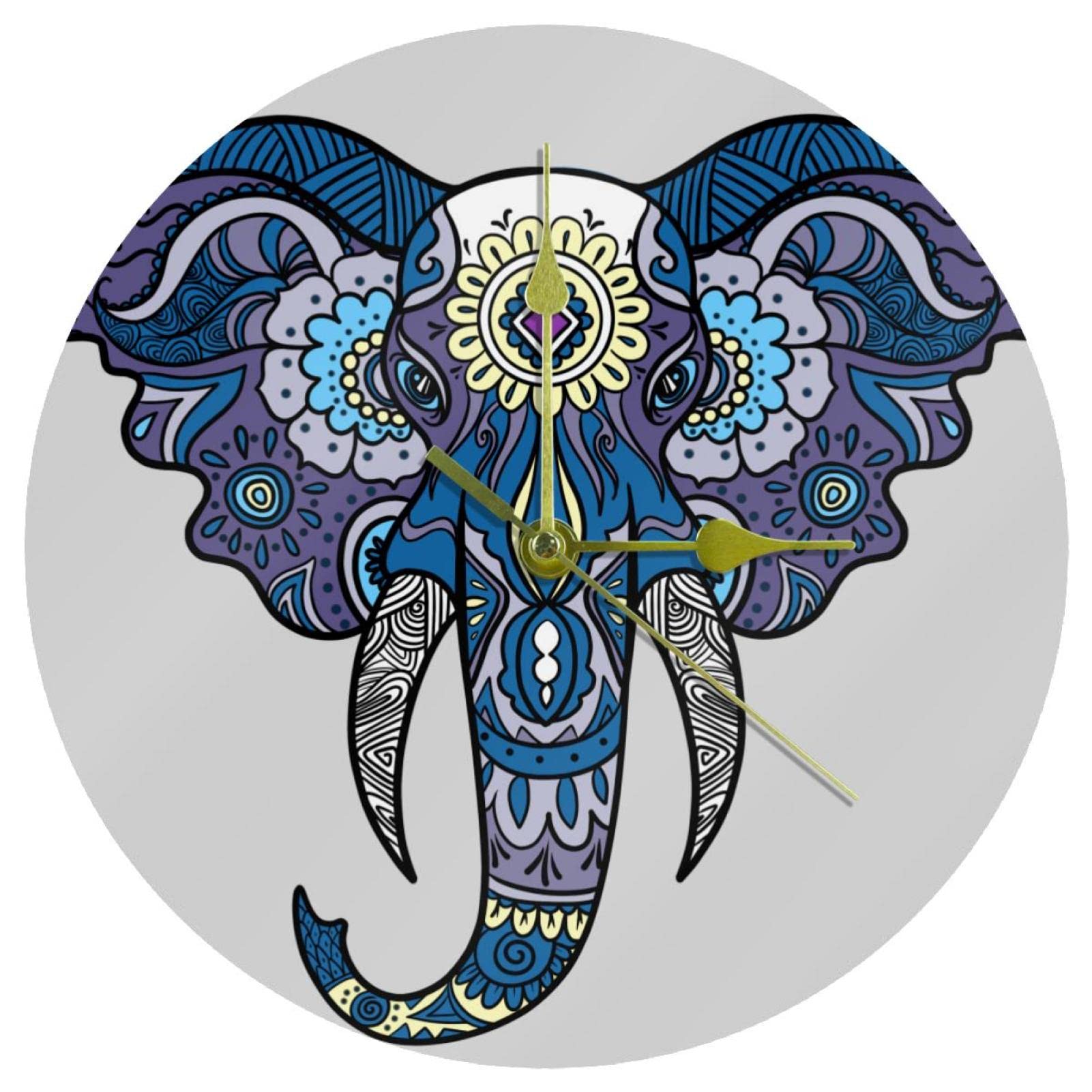 Horloge murale en acrylique de 24 cm au style ethnique éléphant