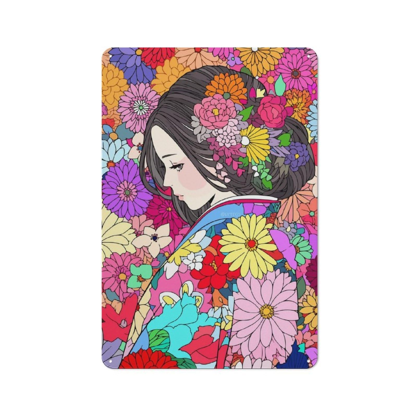 Junmoney Kimono Ukiyoe Japanese Art Tin Wall Plaque 30X20cm With For Bar Or Restaurant, Suited To Bar Decor Enthusiasts