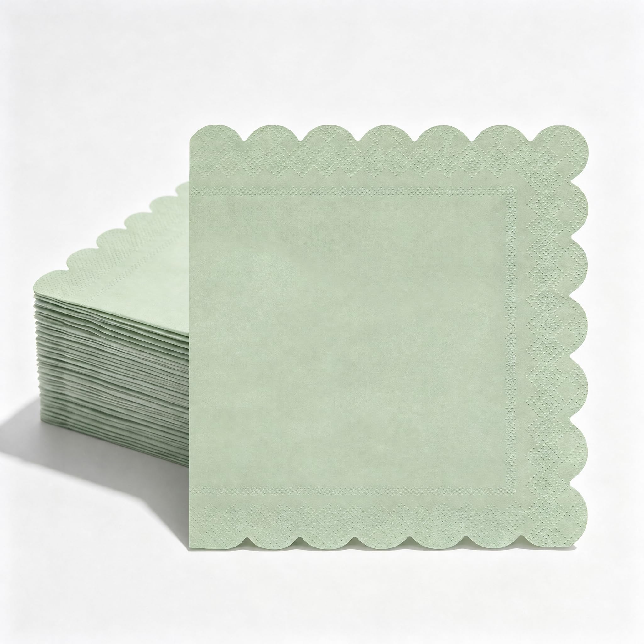 40 Pcs Sage Green Floral Paper Napkins - Weddings Birthdays Serviettes — image 1