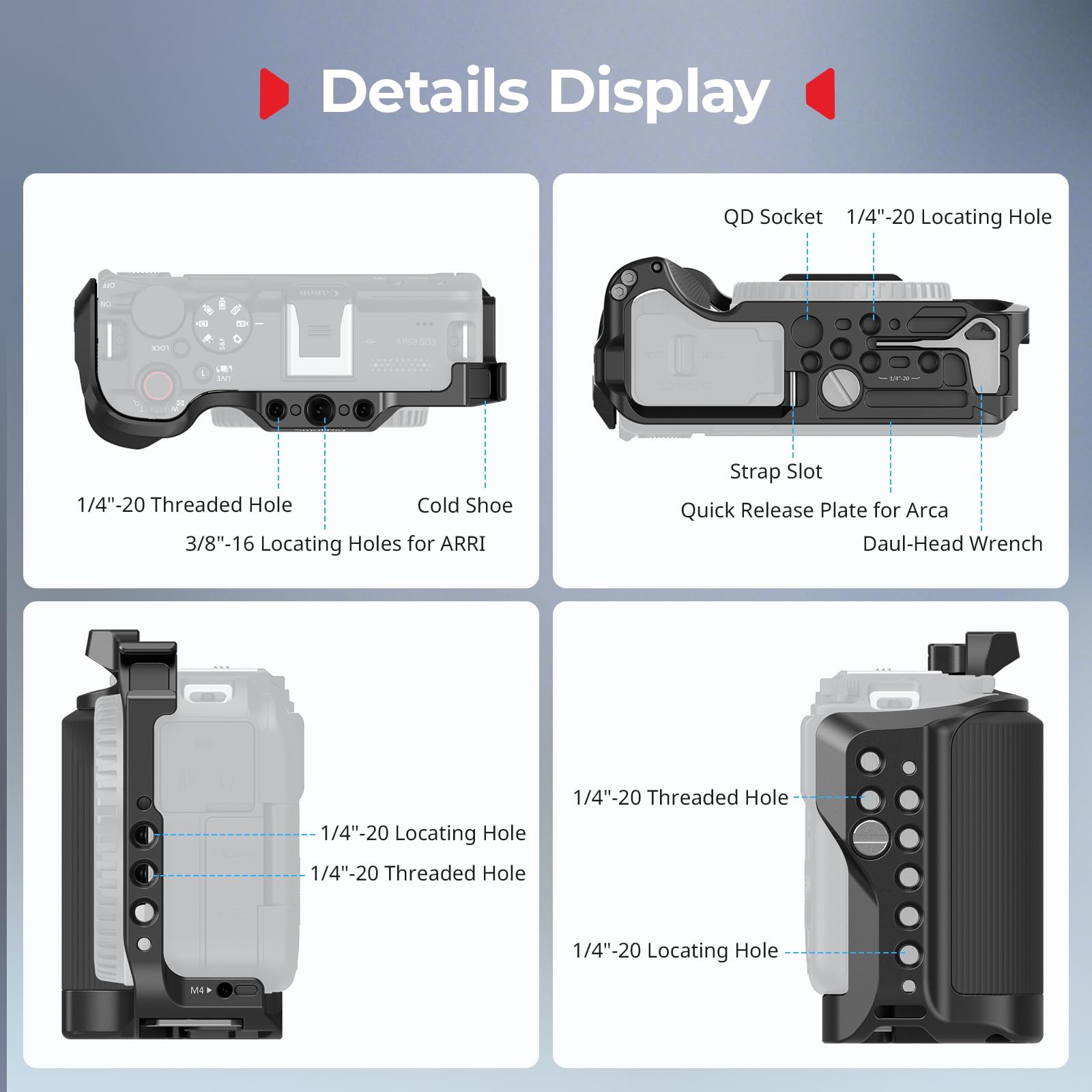 SMALLRIG R50 V Kamerakäfig für Canon R50V, Komplettkäfig mit Silikongriff, Tragegriff für ARRI, Kabelklemme für HDMI, integriertem Blitzschuh, Schnellwechselplatte für Arca-Swiss, QD(Schwarz) -5766