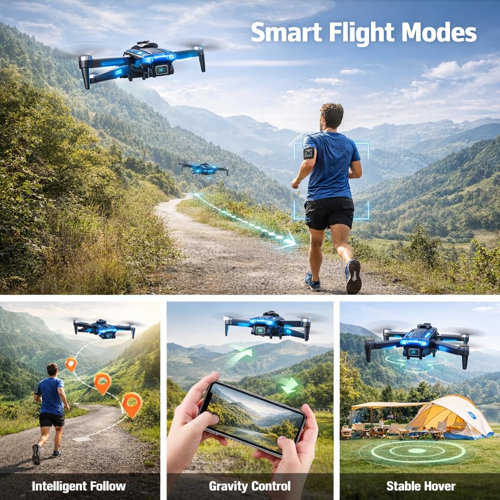 Drones con Camara 1080P Dron para Niños con Motor Brushless Drone FPV con 30min de Vuelo/Altitud Retención RC Quadcopter para Principiantes, Juguetes Regalo para Niños, Menos de 249g (White)